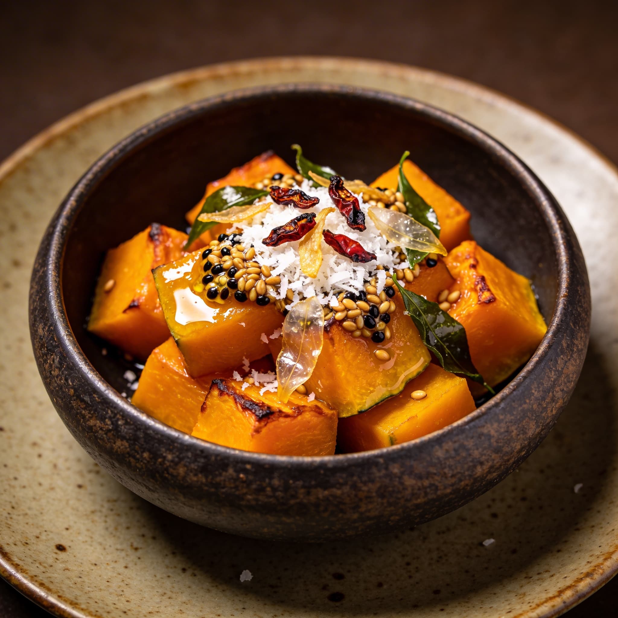 Tempered Kabocha with Curry Leaf Tadka