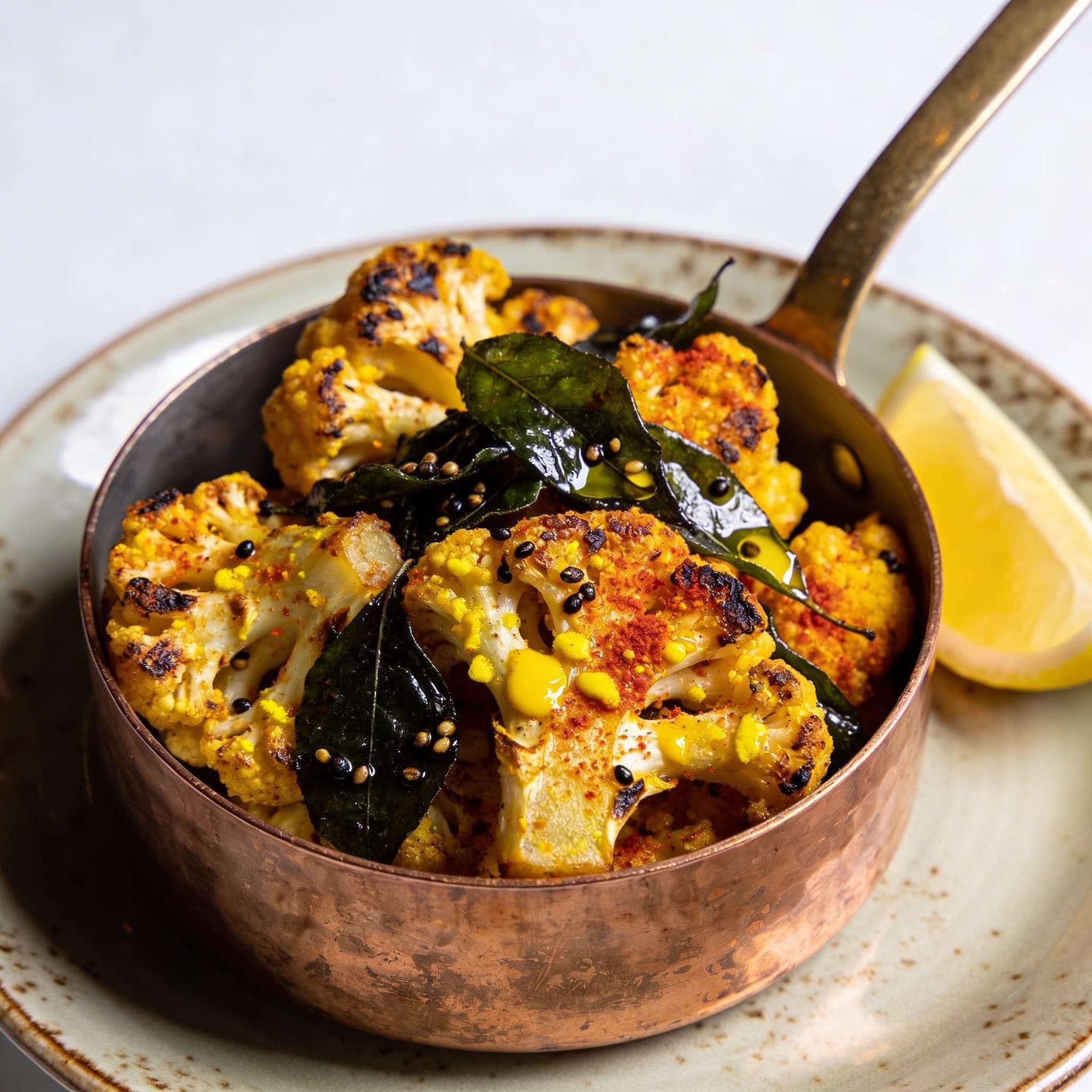 Turmeric Roasted Cauliflower with Curry Leaf Tadka