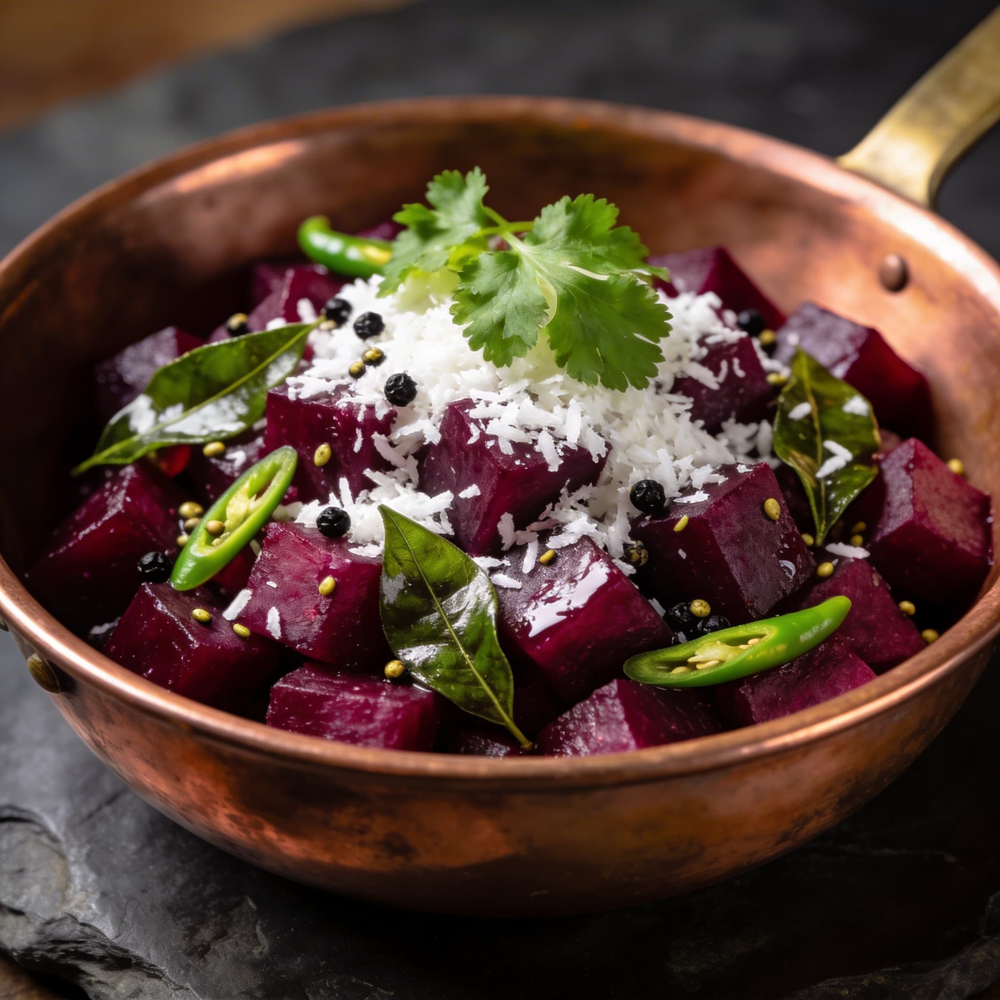 Ruby Beetroot Poriyal with Tempered Coconut