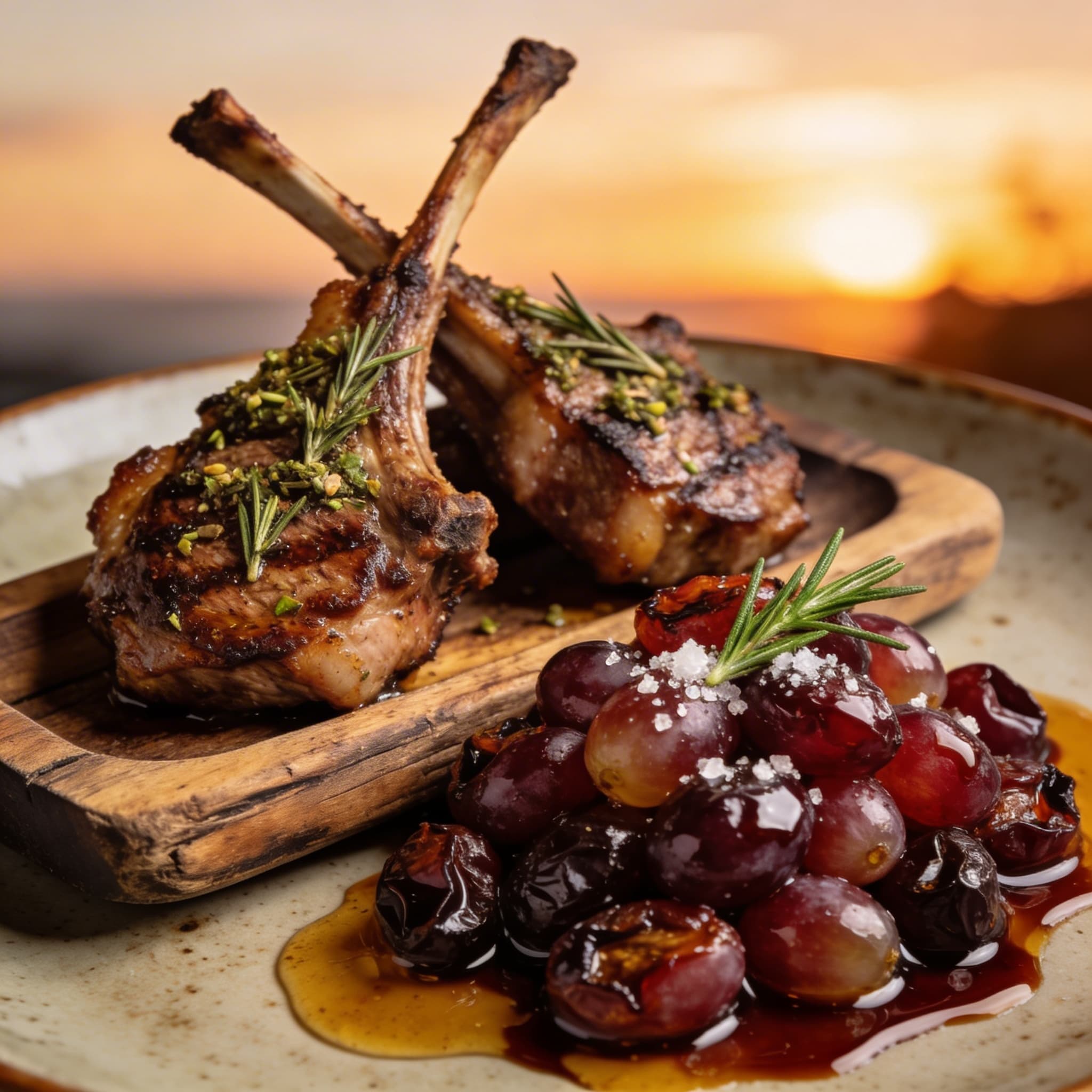 Rosemary Grilled Lamb Chops with Blistered Balsamic Grapes