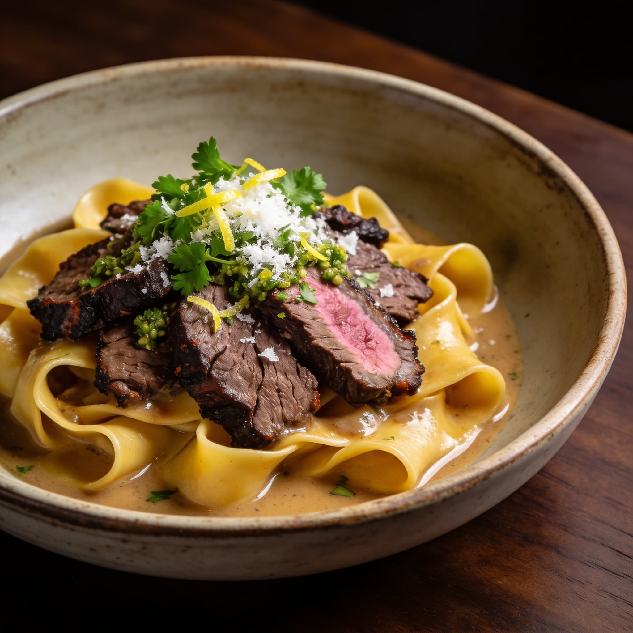 Smoked Brisket Pappardelle with Lemon Gremolata