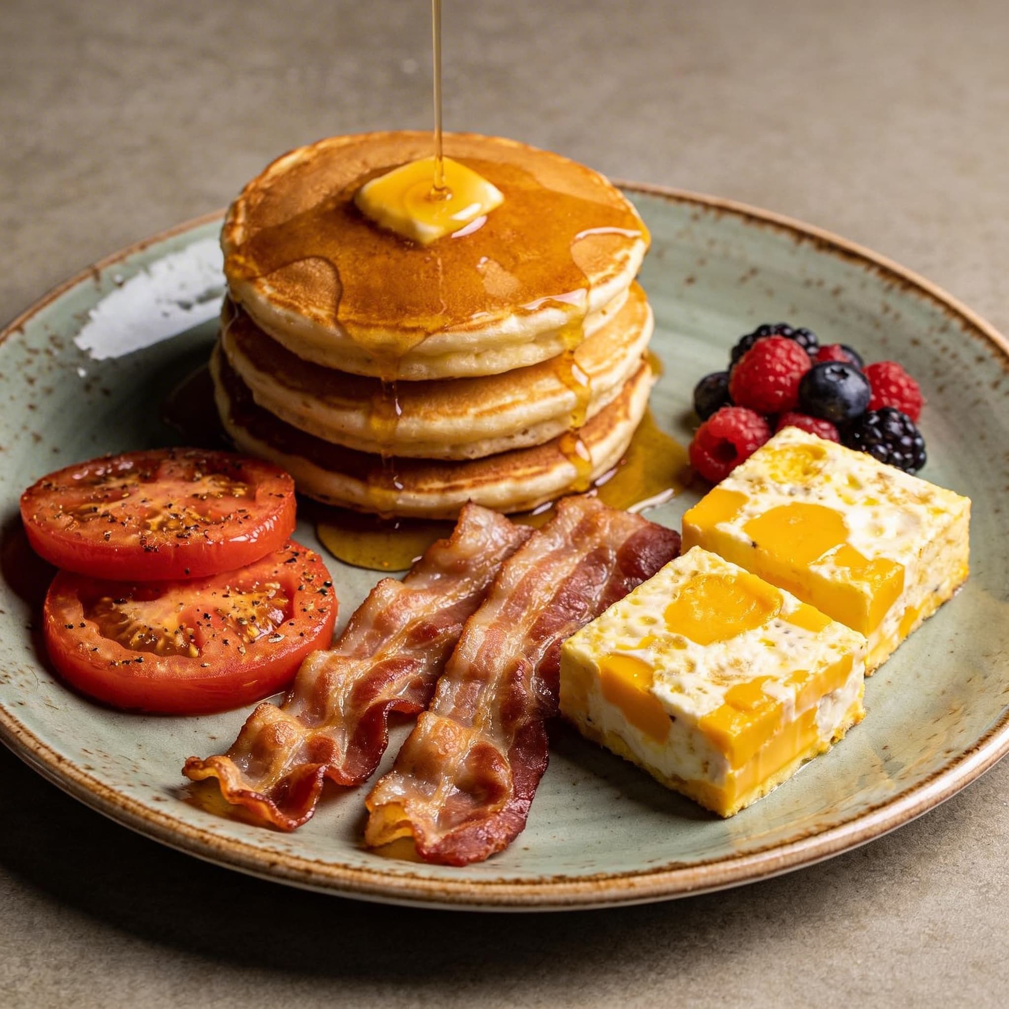 Country Pancake Plate with Sheet-Tray Egg Squares