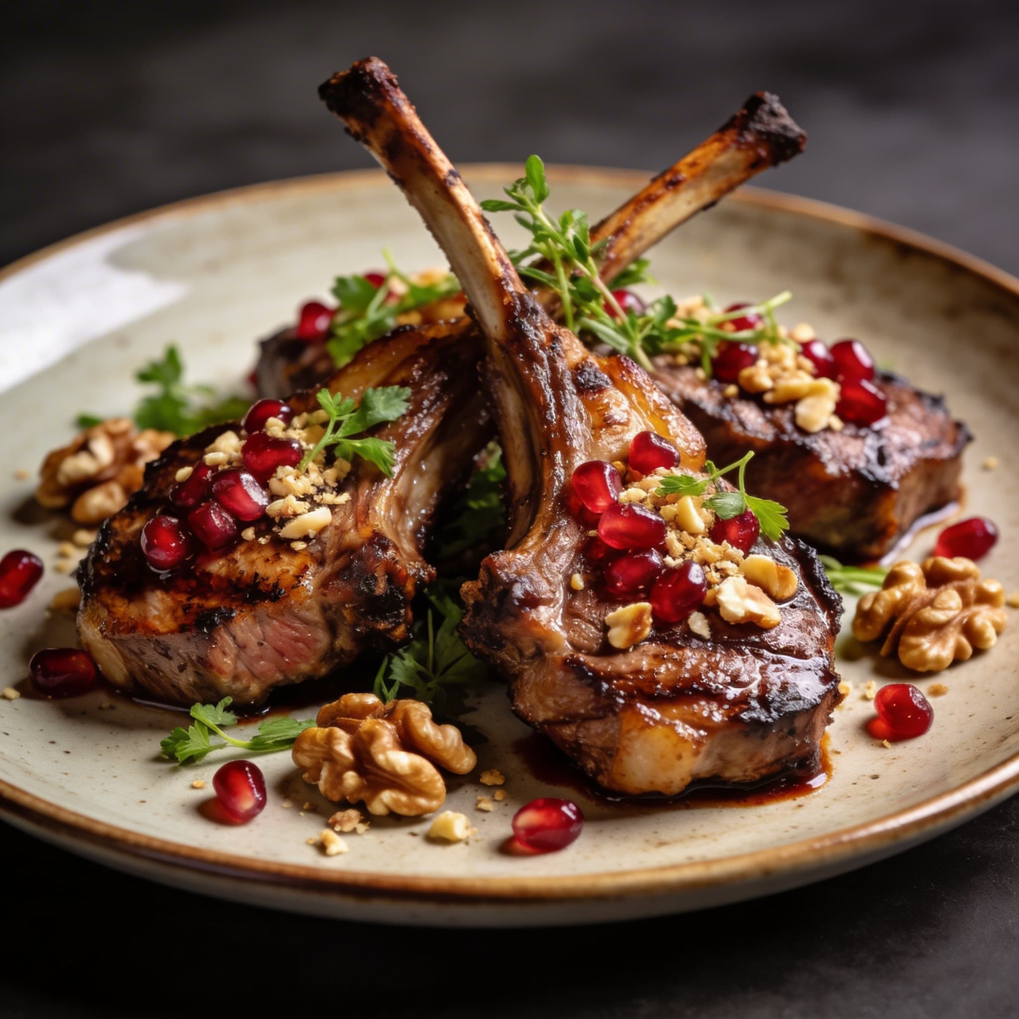 Hickory-Smoked Pomegranate & Walnut Lamb Chops