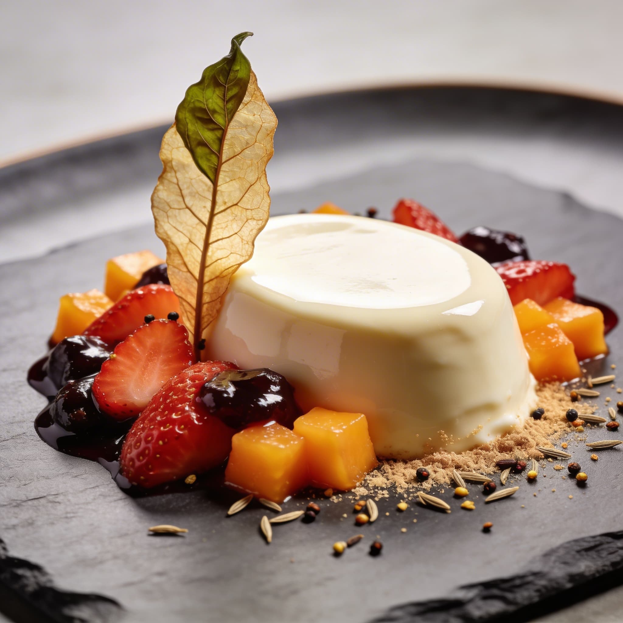 Thai Long Pepper Panna Cotta with Balsamic Strawberries
