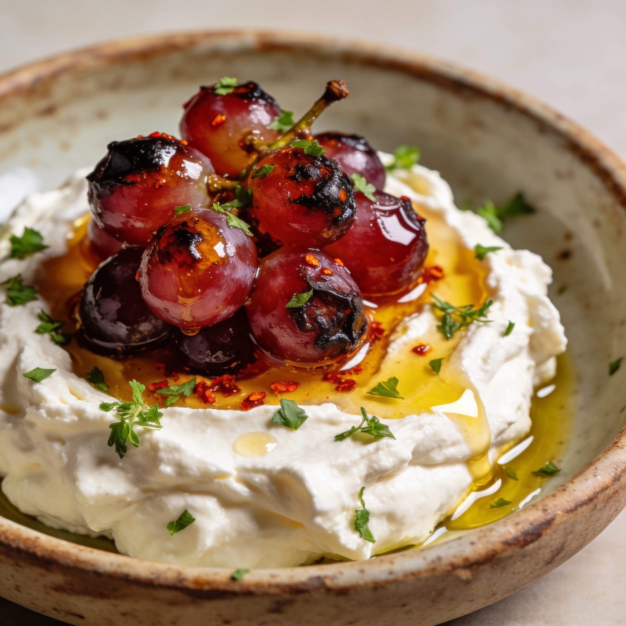Hearth-Blistered Grapes over Whipped Feta