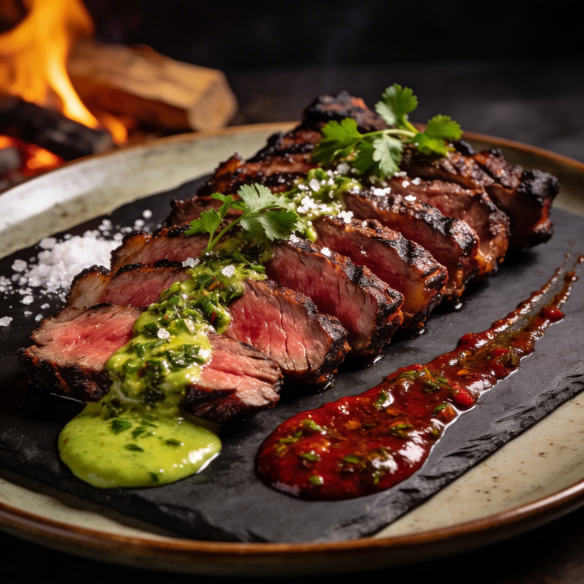 Smoked Skirt Steak with Dual Chimichurri Harmony