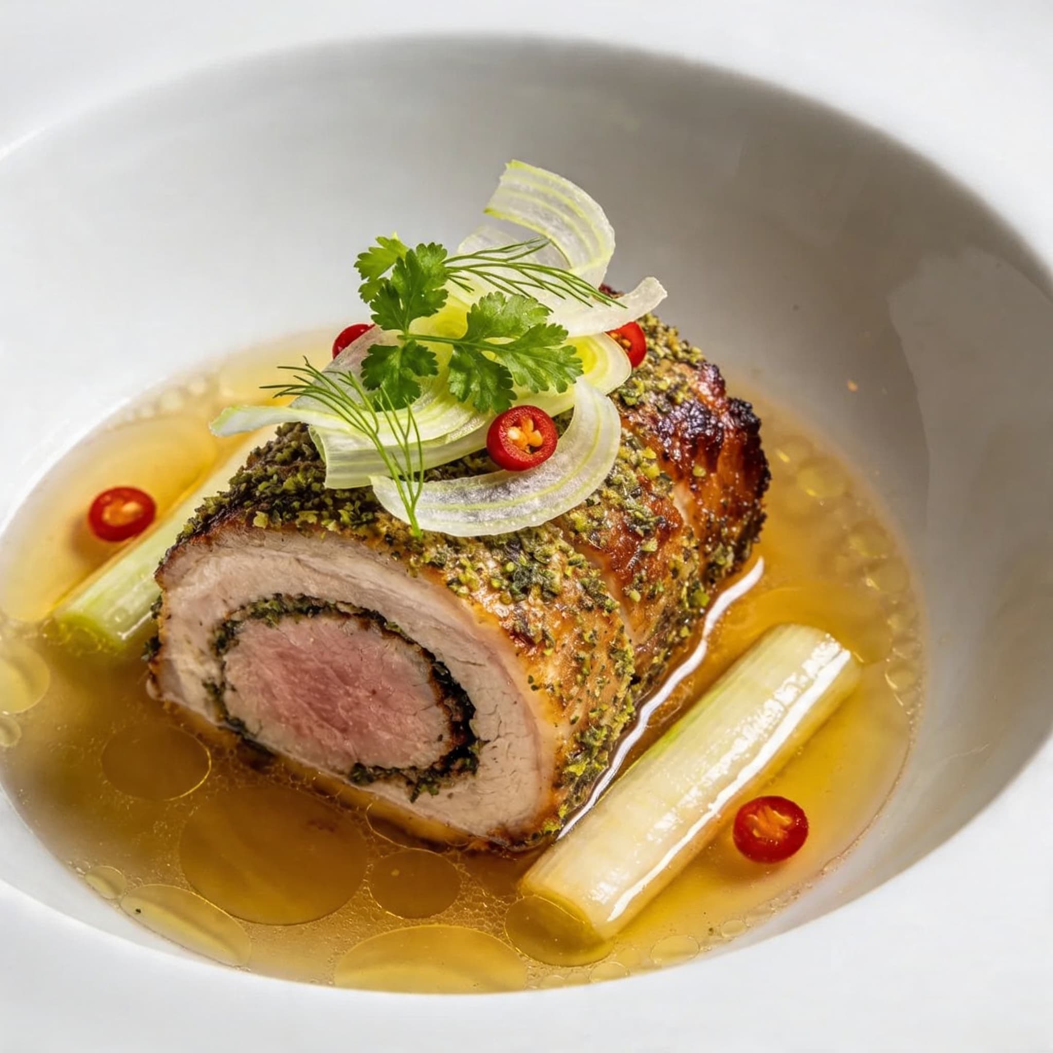 Porchetta-Style Pork Loin in Lemongrass-Galangal Brodo