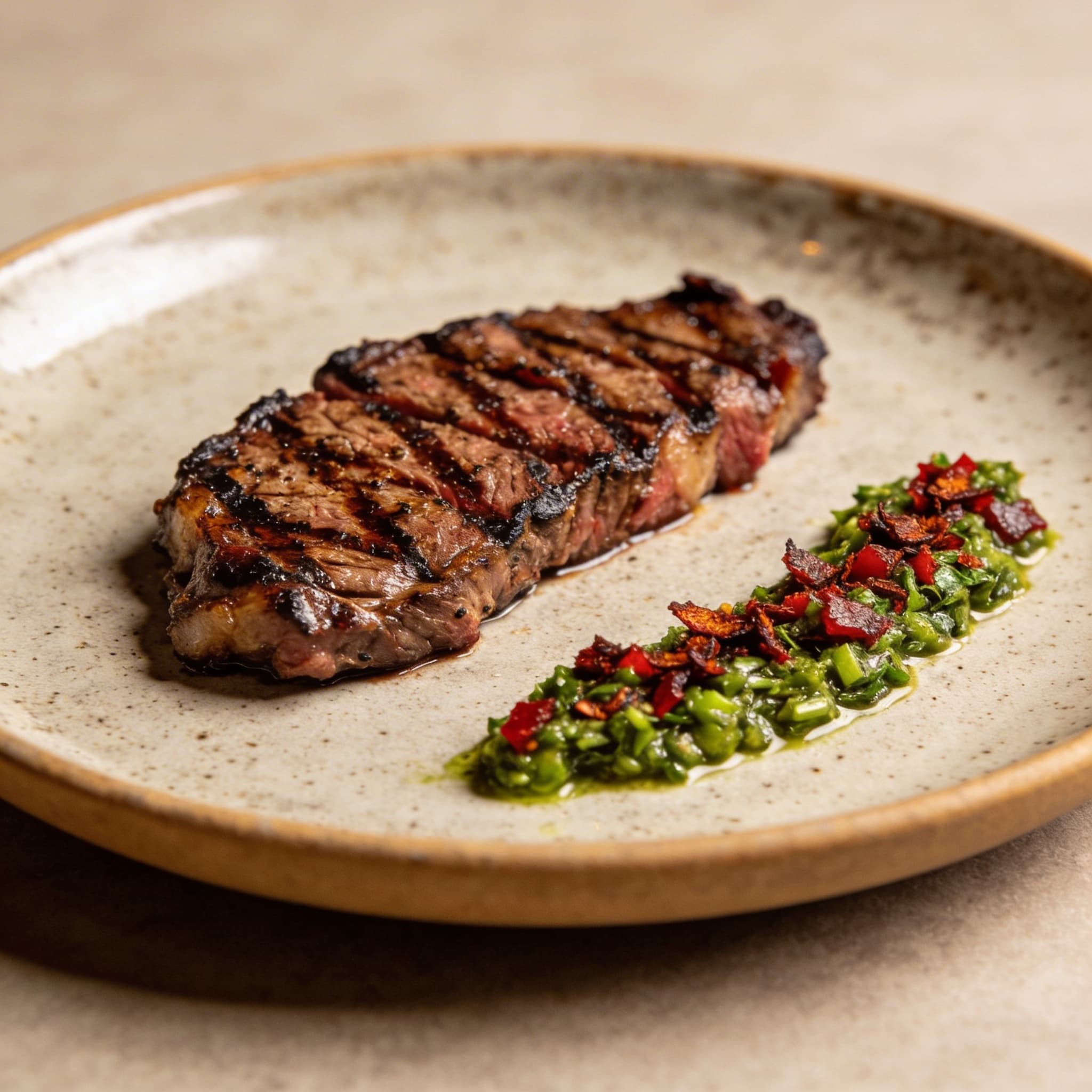 Grilled Skirt Steak with Green and Smokey Red Chimichurri
