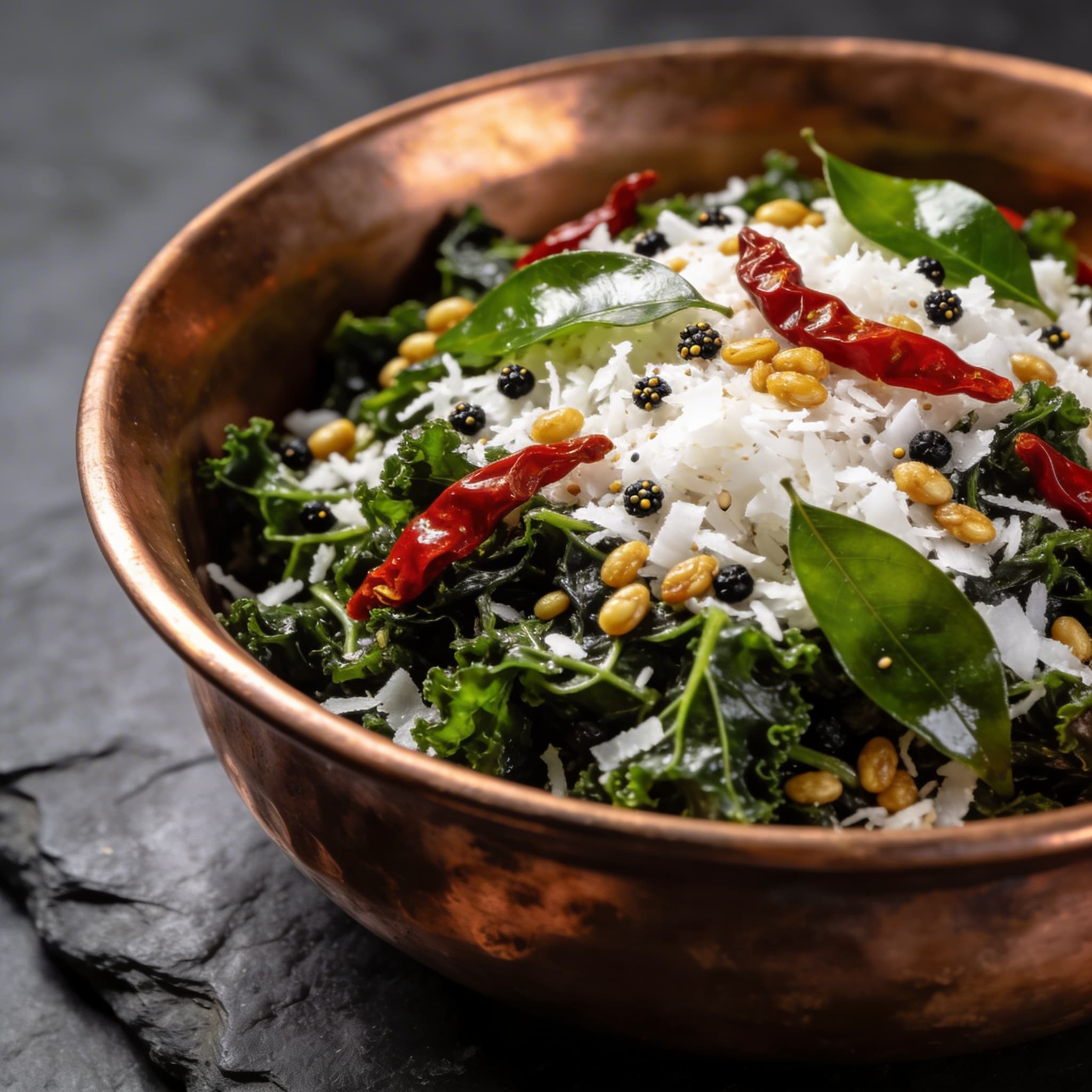 Tempered Kale Mallung with Fresh Coconut