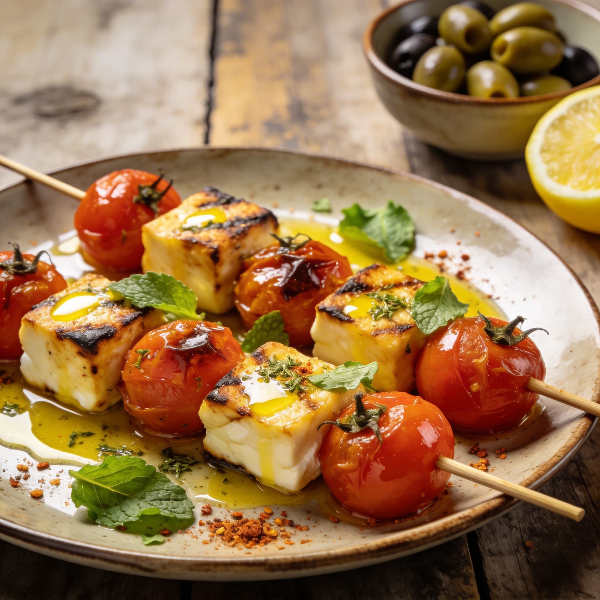 Hearth-Charred Halloumi & Tomato Skewers