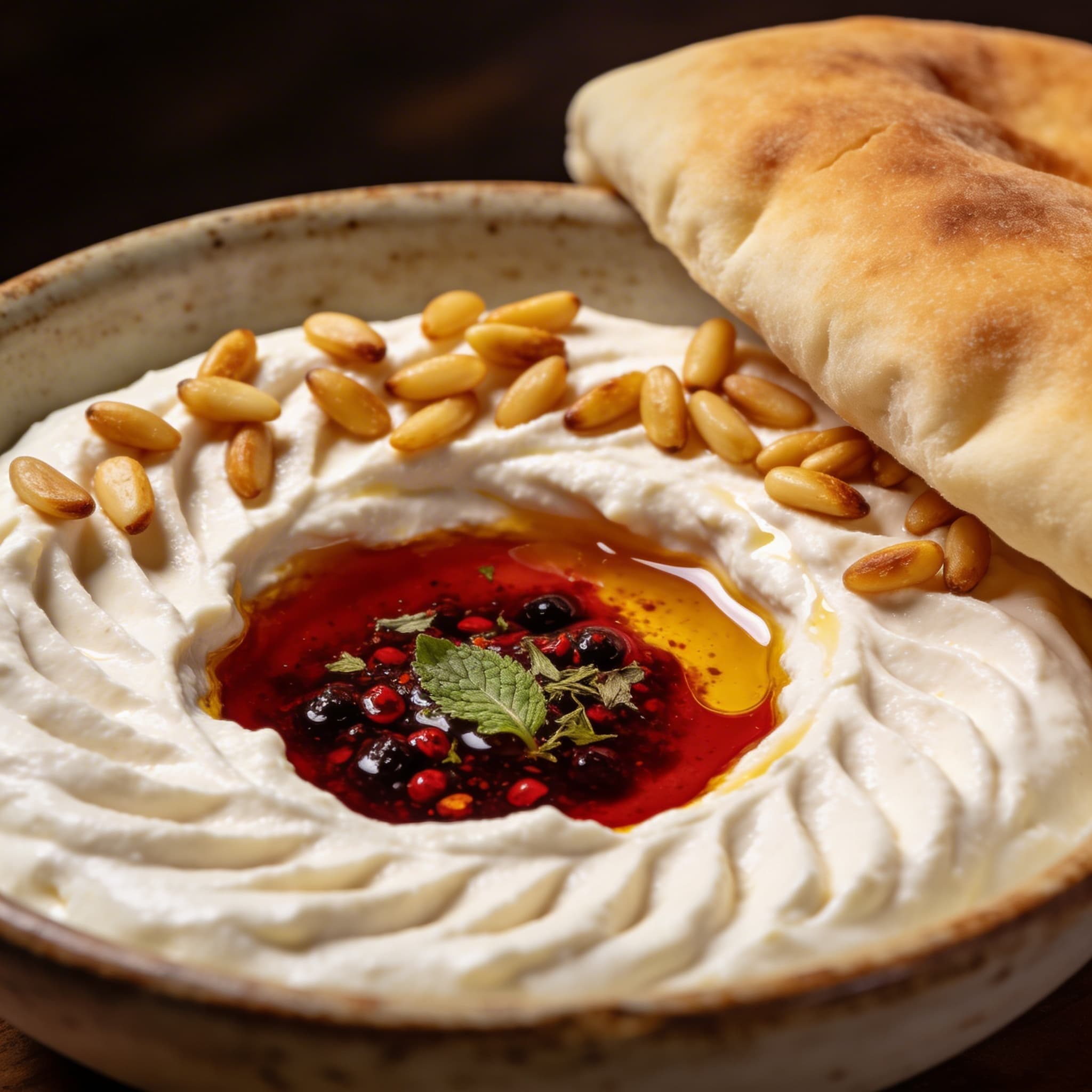 Sizzling Maras Butter Labneh with Toasted Pine Nuts
