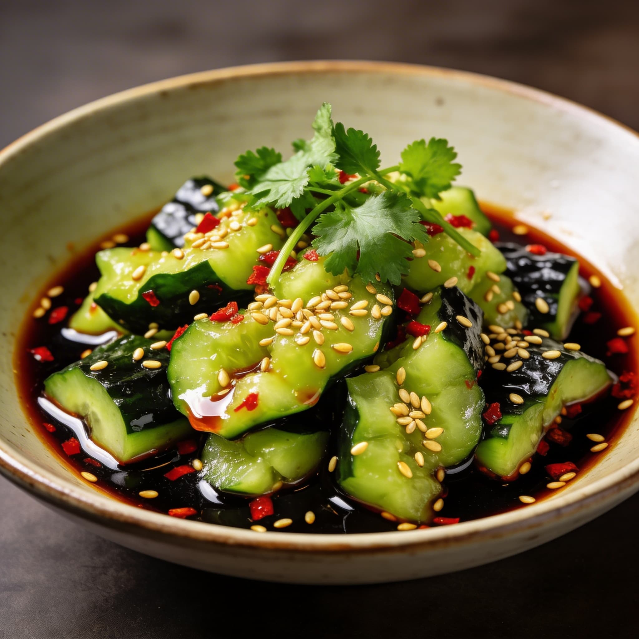 Smashed Cucumber Salad with Black Vinegar & Chili oil