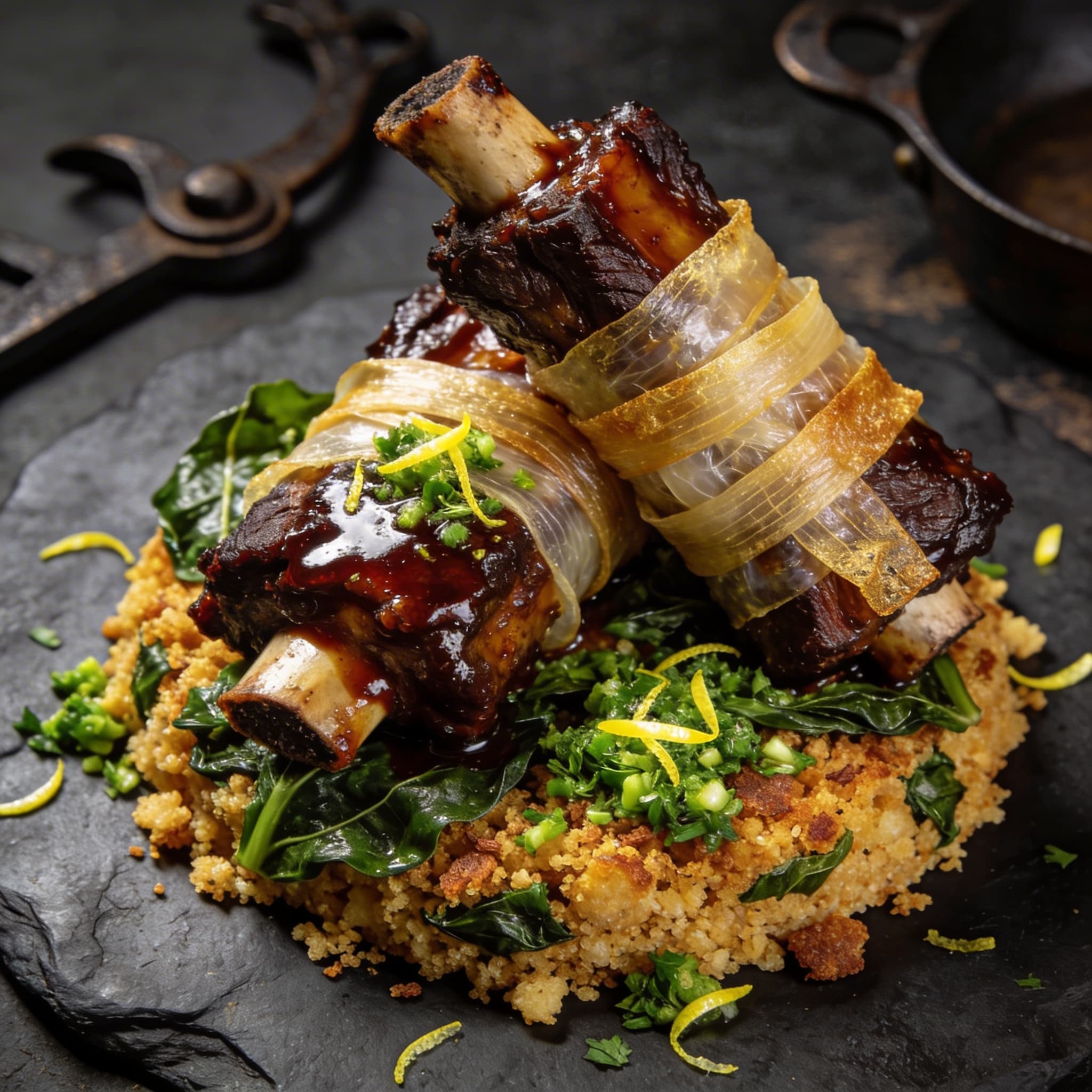 Manioc-Wrapped Brazilian Short Ribs in Cachaça-Barbecue Glaze