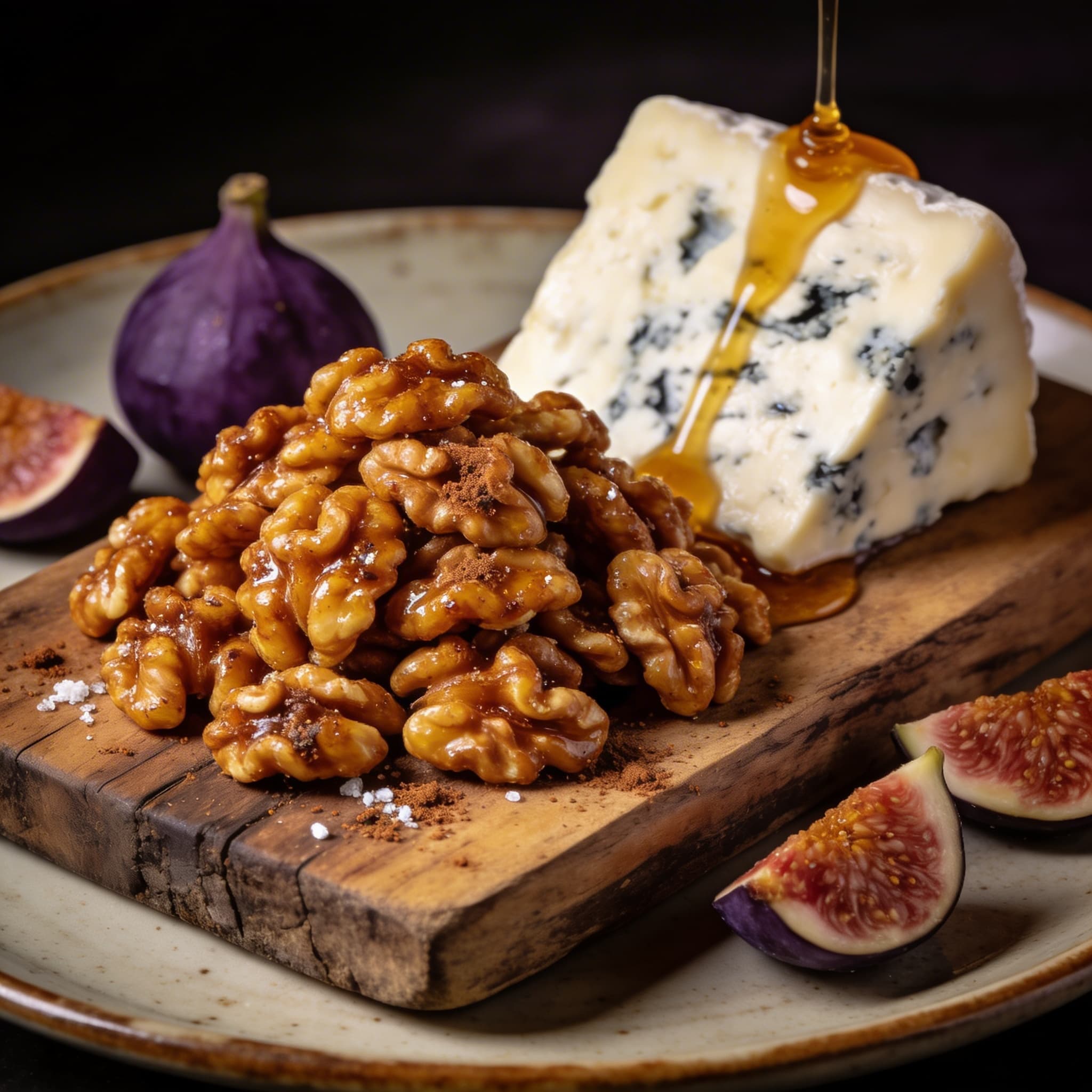 Spiced Honey-Roasted Walnuts with Gorgonzola Dolce
