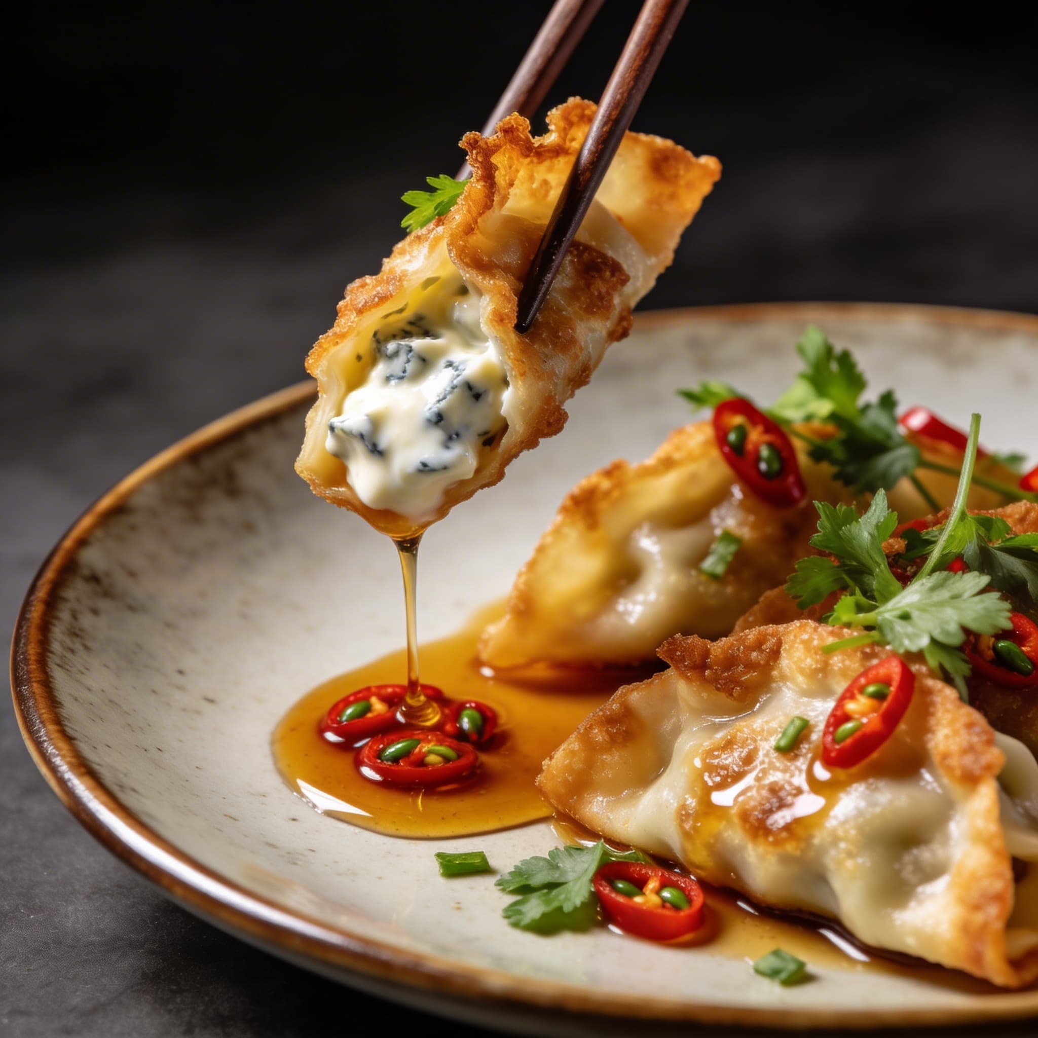 Crispy Gorgonzola Gyoza with Thai Chili Honey