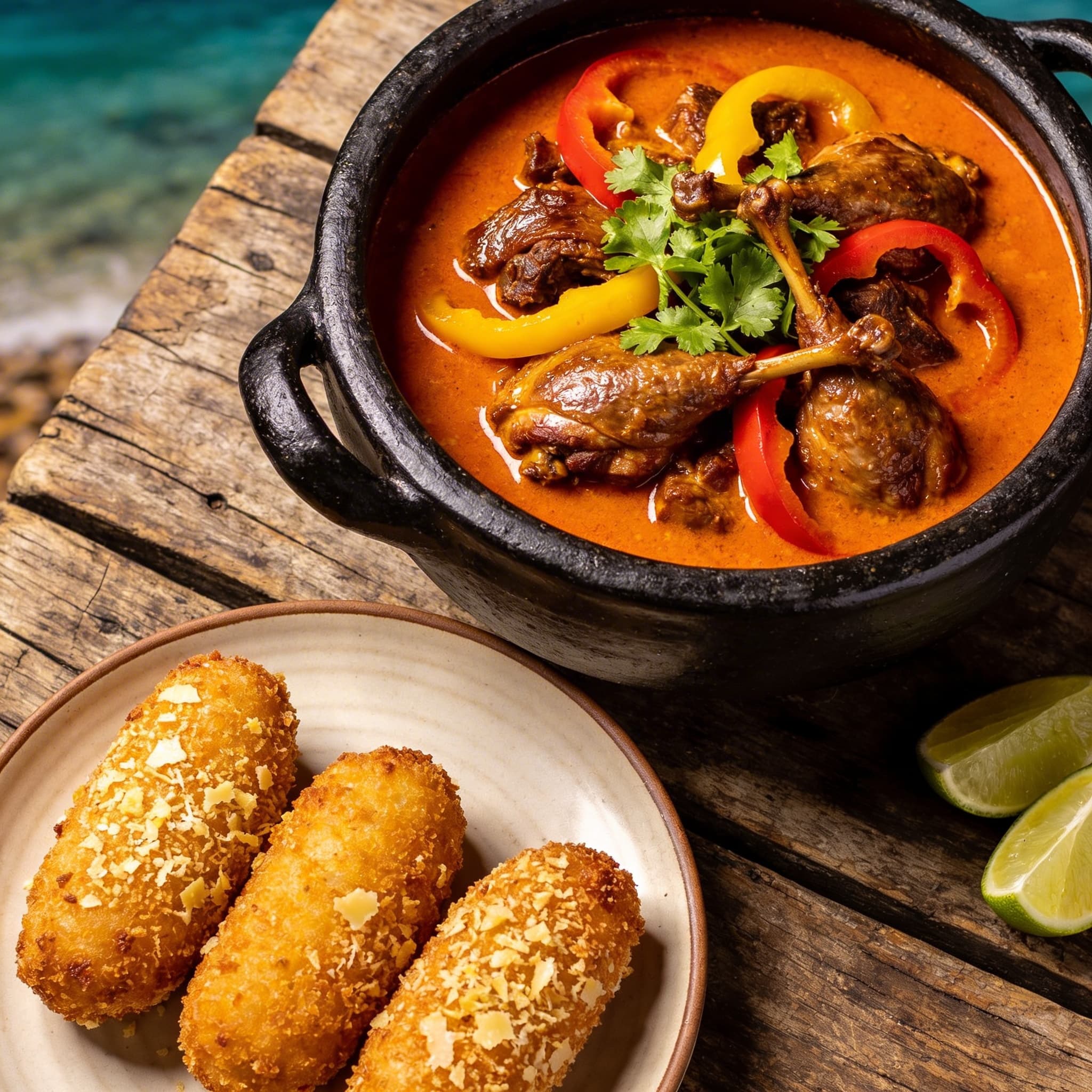 Dendê-Infused Duck Moqueca with Cassava Farofa Croquettes