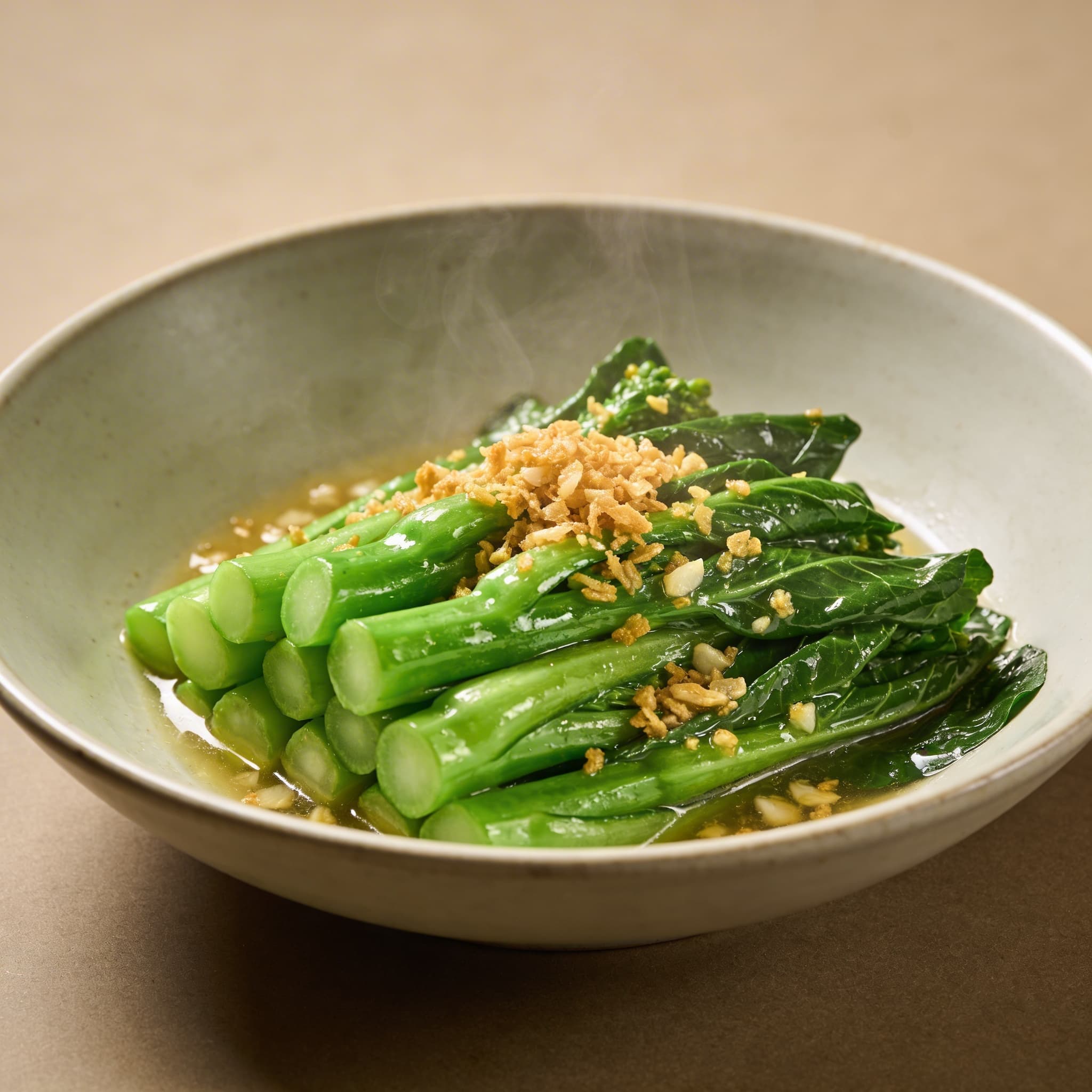 Wok-Seared Yu Choy with Golden Garlic Essence