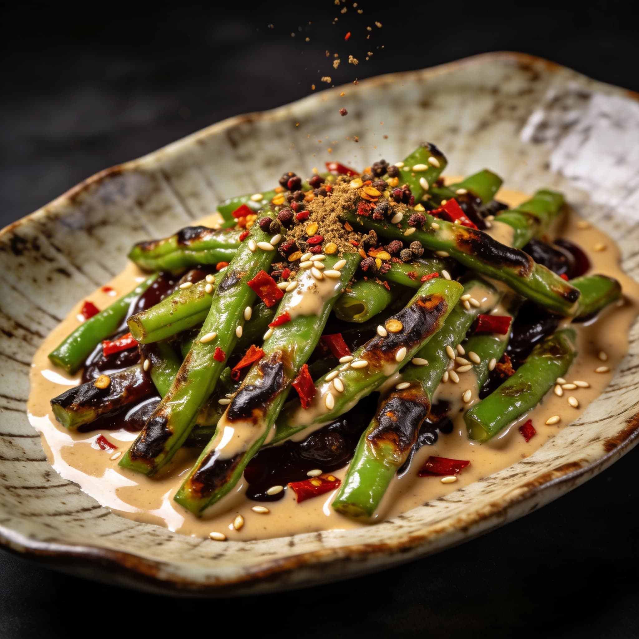 Numbing Tahini Charred Green Beans