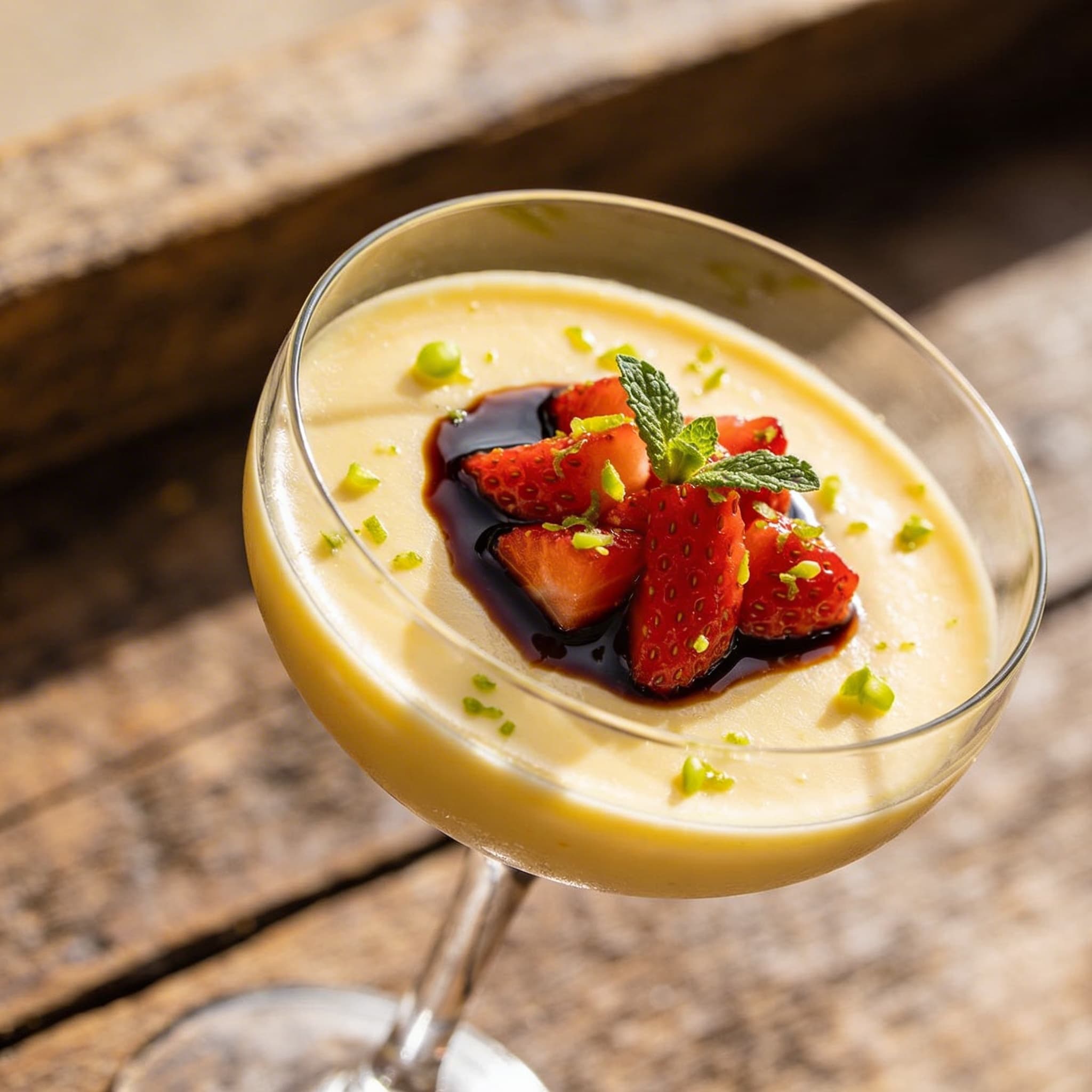 Sweet Corn Budino with Balsamic Lime Strawberries