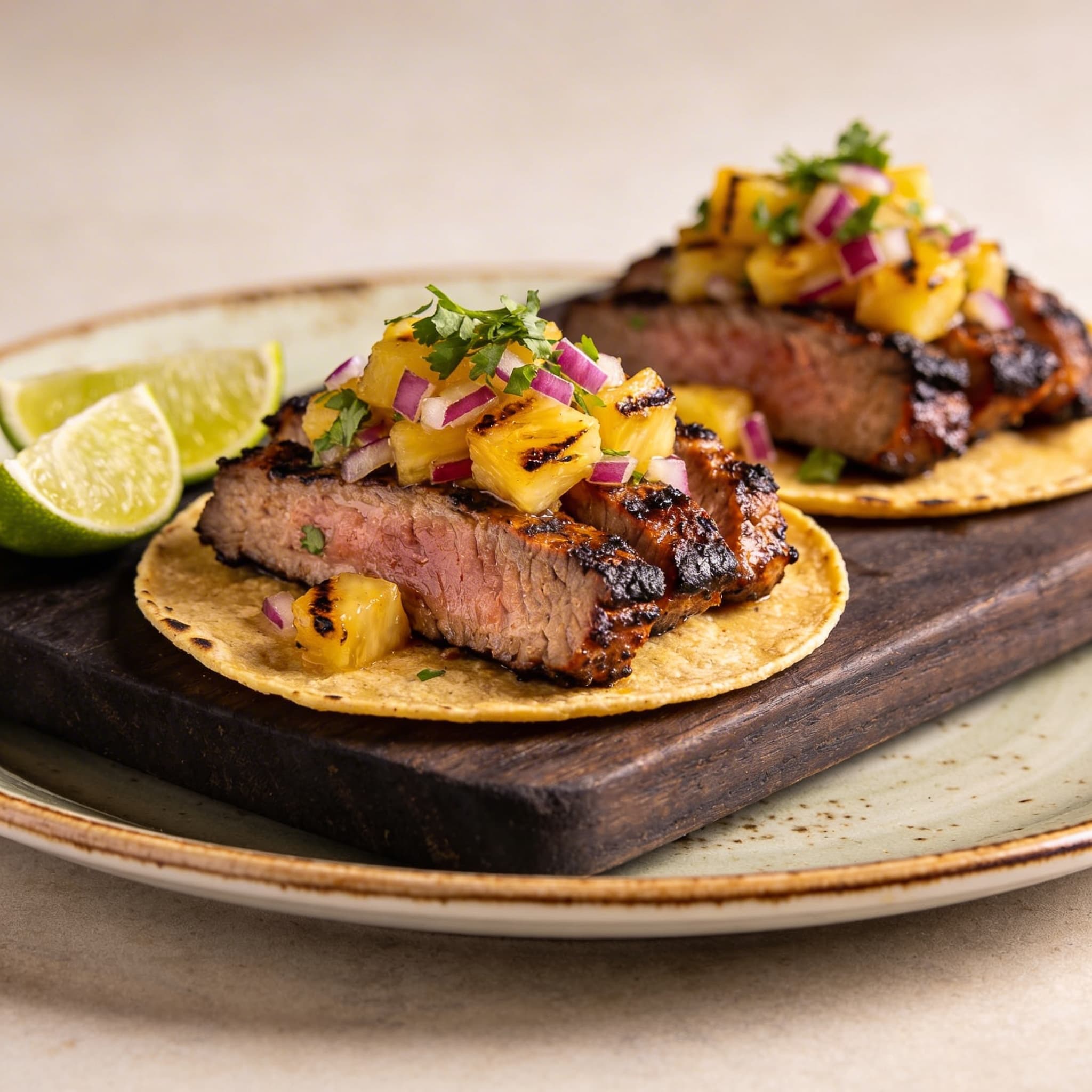 Adobo-Charred Pork Steaks with Smoky Pineapple Salsa