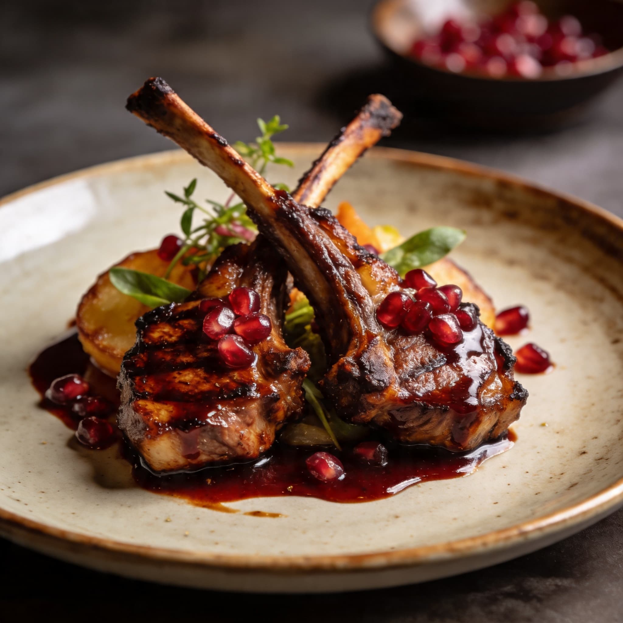 Silk Road Smoked Lamb Chops with Pomegranate Glaze