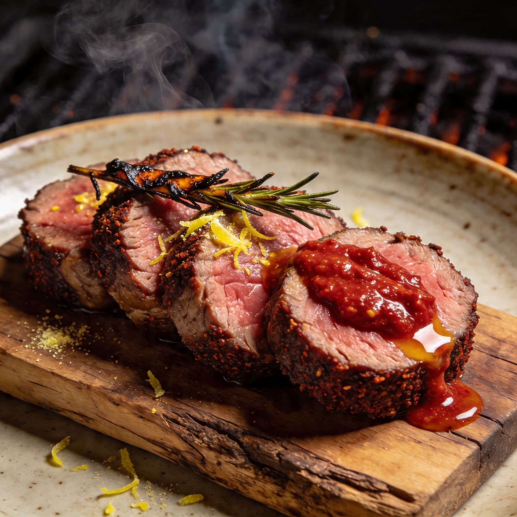 'Nduja-Glazed Mediterranean Smoked Lamb Loin