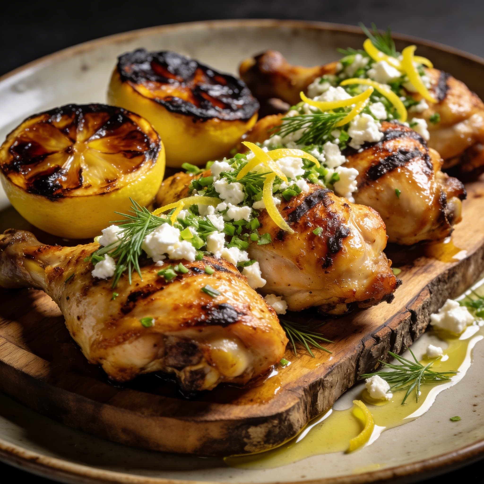 Charred Lemon & Herb Grilled Chicken with Feta Gremolata