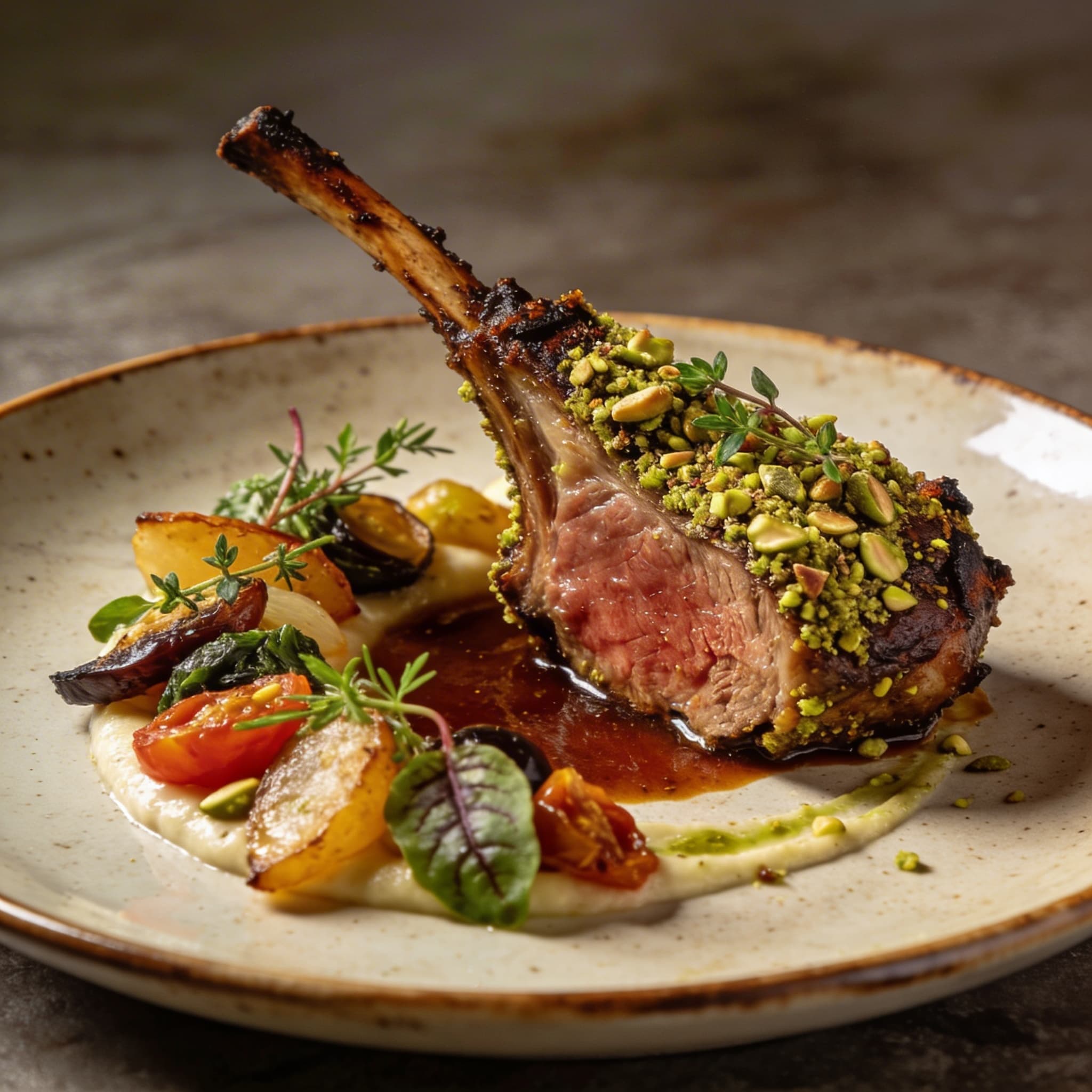 Hickory-Smoked Pistachio Crusted Lamb Dinner