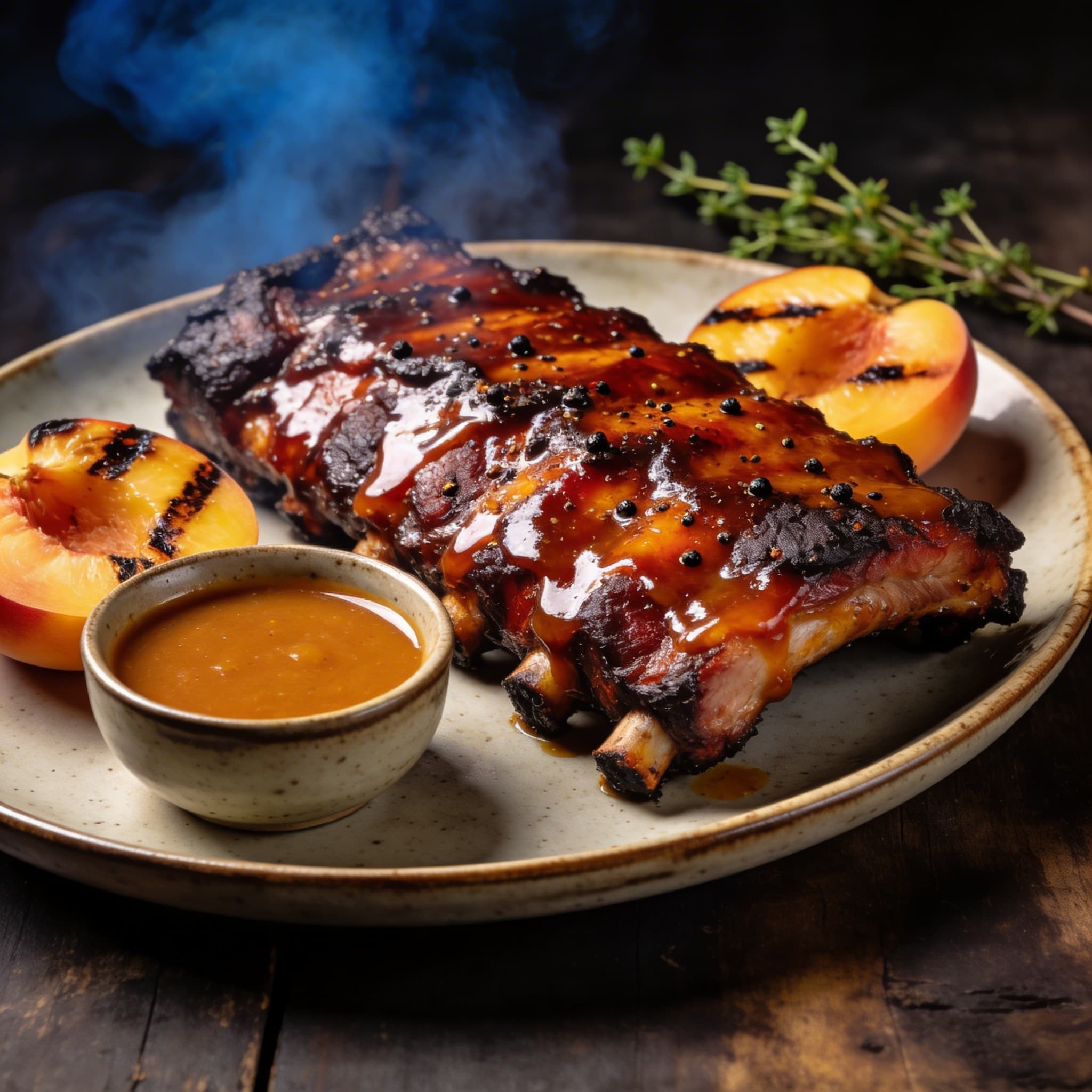 Hickory-Smoked Baby Back Ribs with Ginger-Peach Lacquer