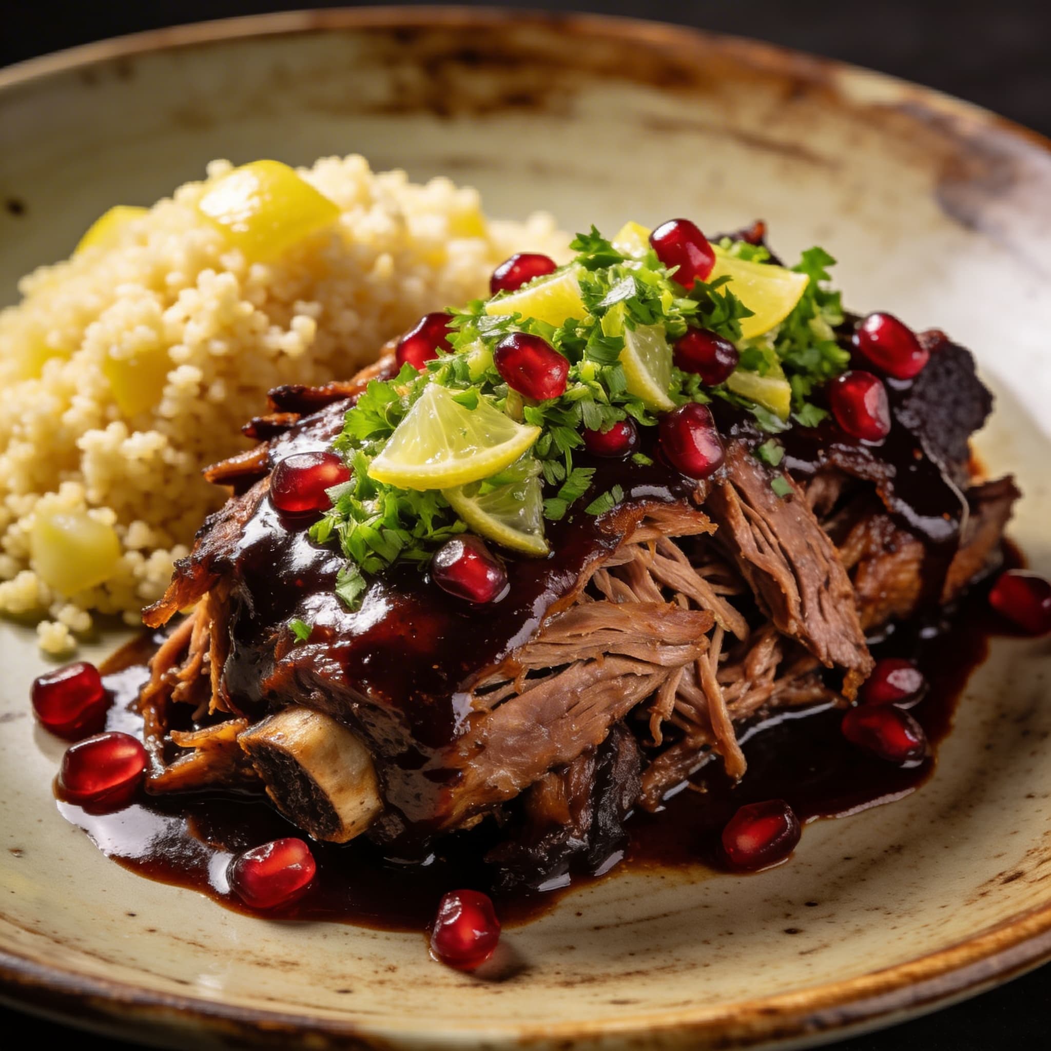 Pomegranate-Glazed Smoked Lamb Dinner