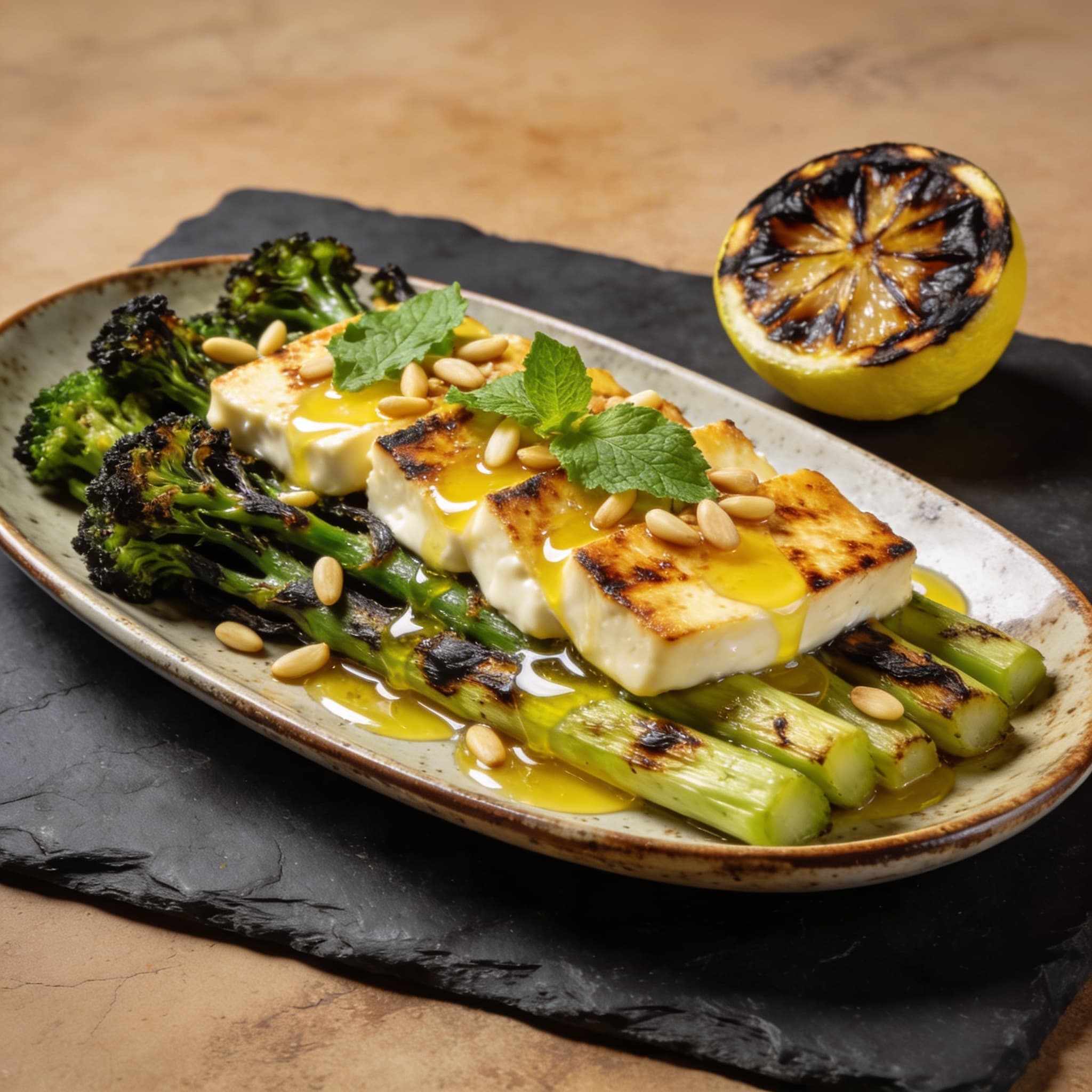 Hearth-Charred Broccolini & Halloumi with Burnt Lemon Vinaigrette