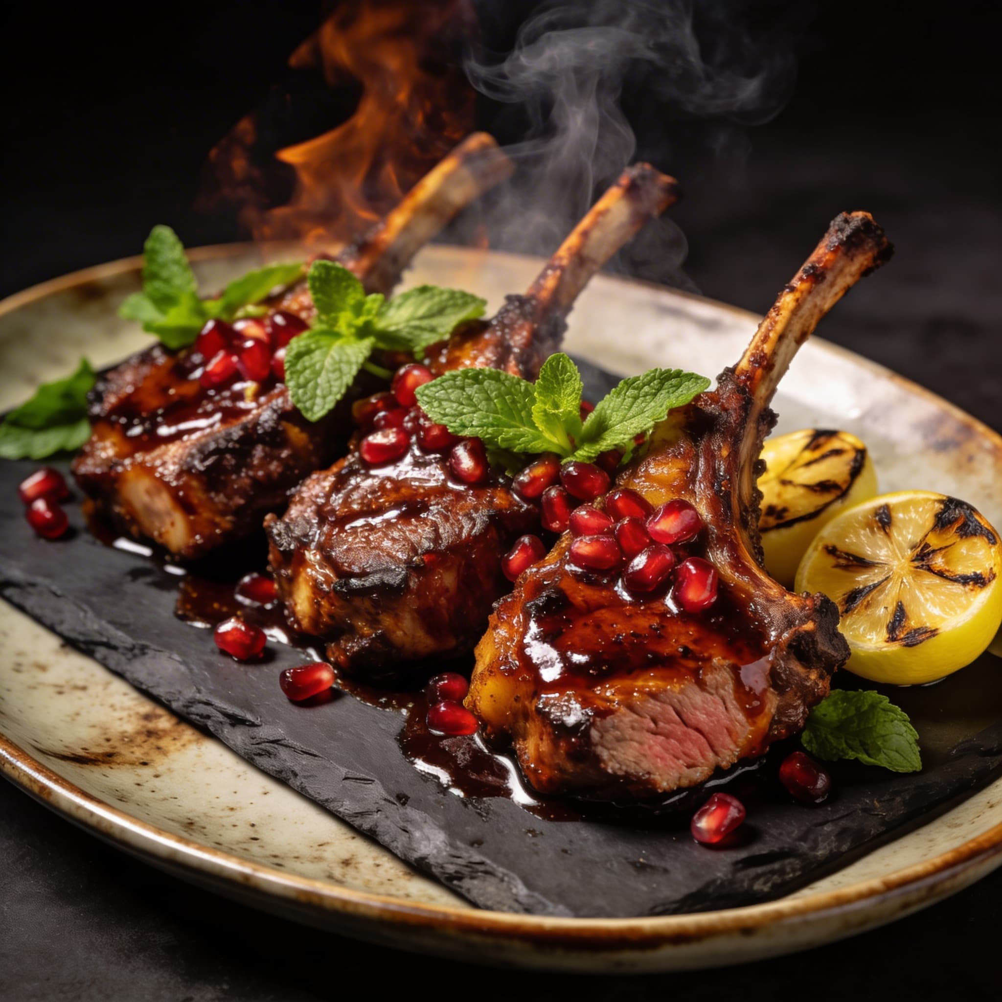 Hickory-Smoked Greek Lamb Chops with Pomegranate Glaze