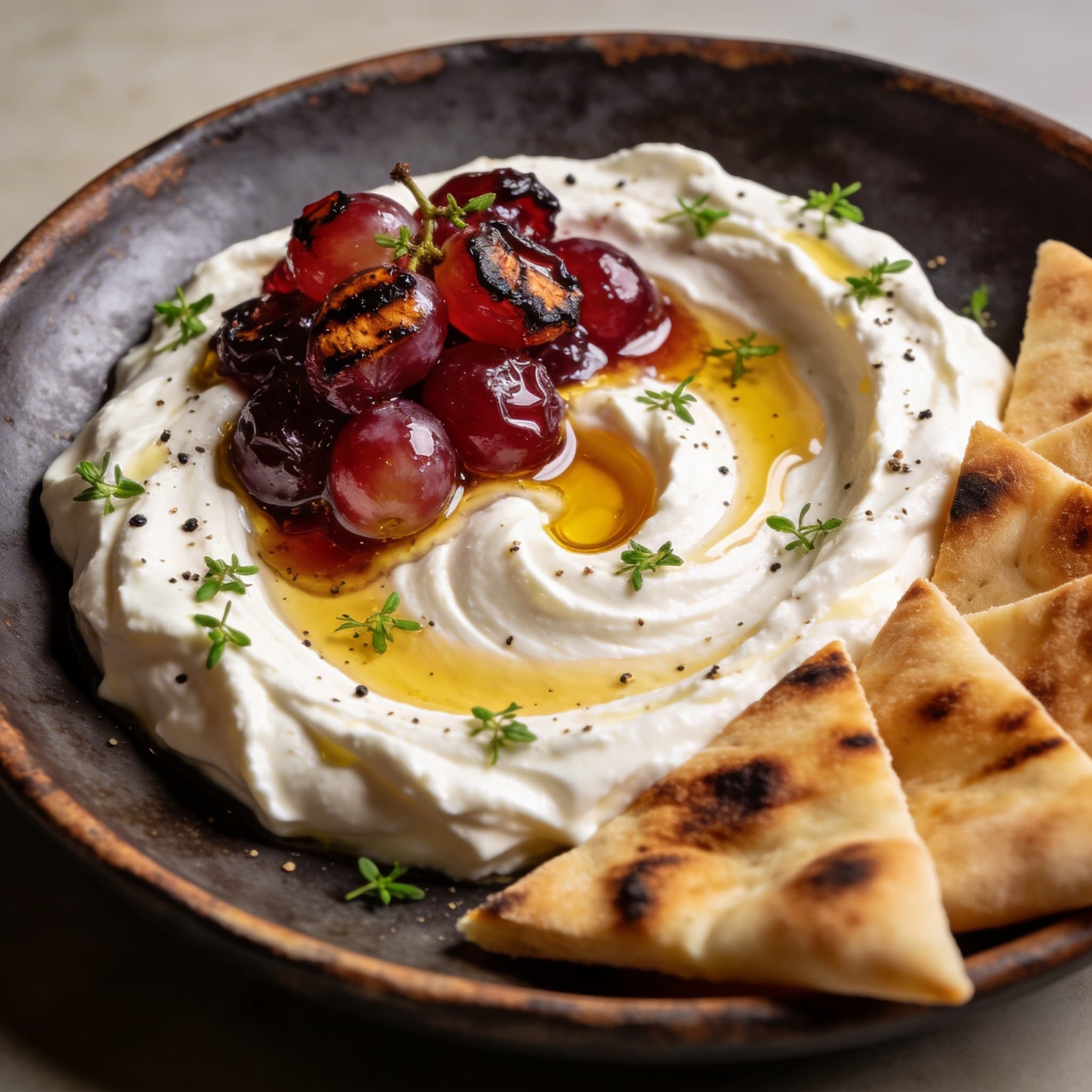 Hearth-Blistered Grapes over Whipped Feta