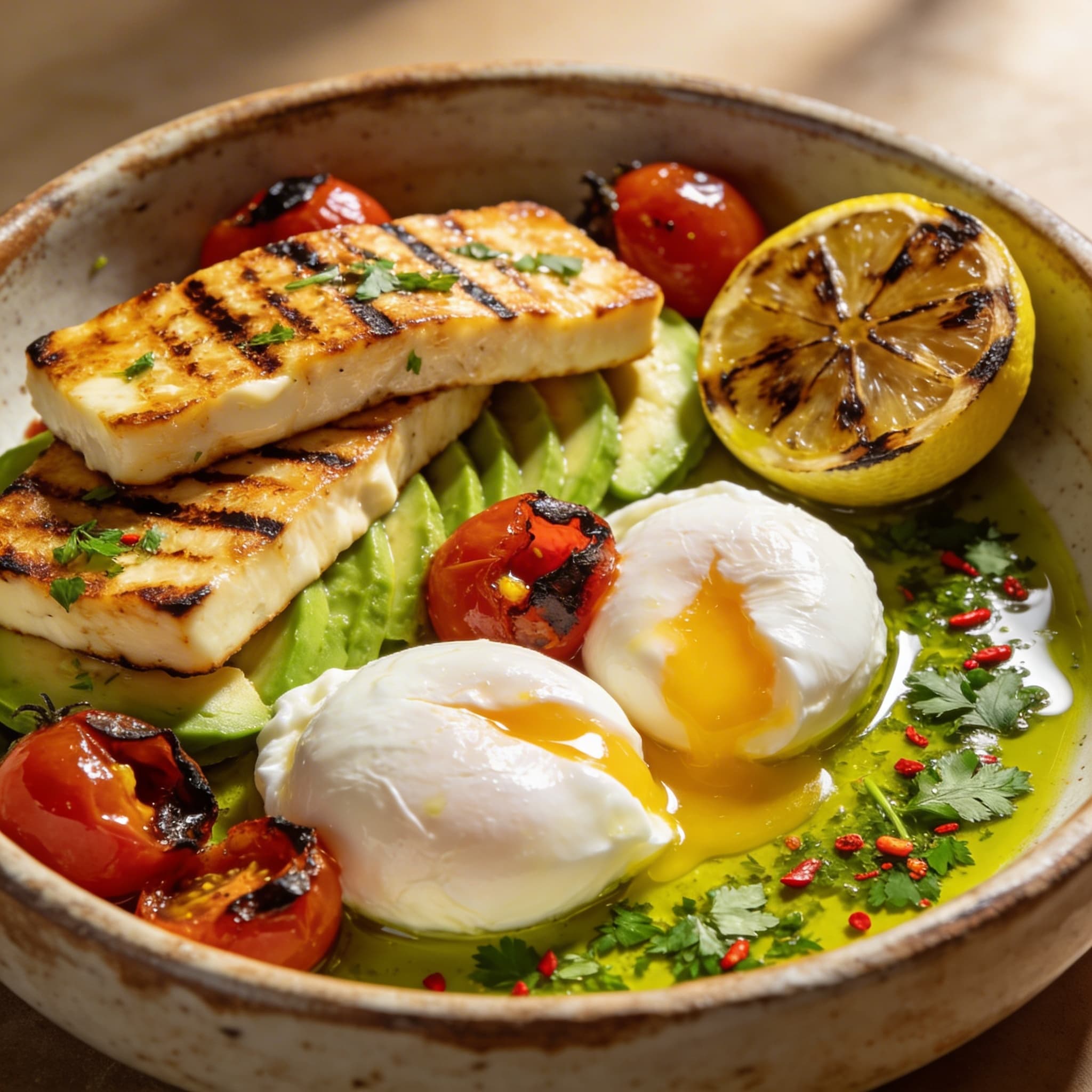 Hearth-Seared Halloumi & Blistered Tomato Breakfast Bowl