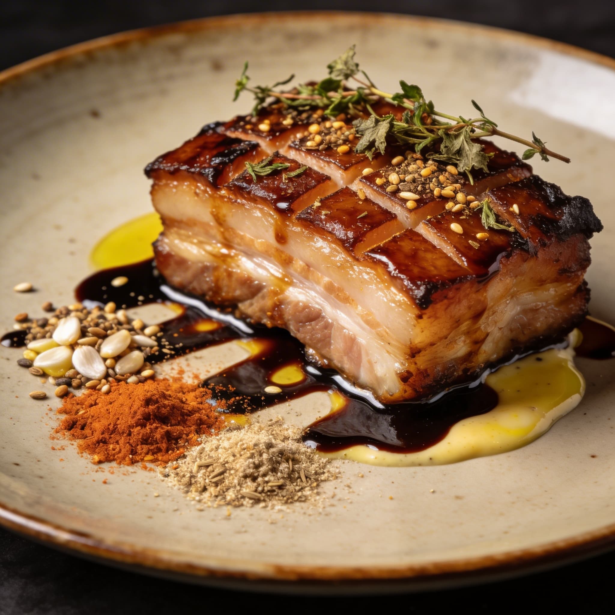 Hickory-Smoked Pork Belly with Aegean Balsamic Glaze