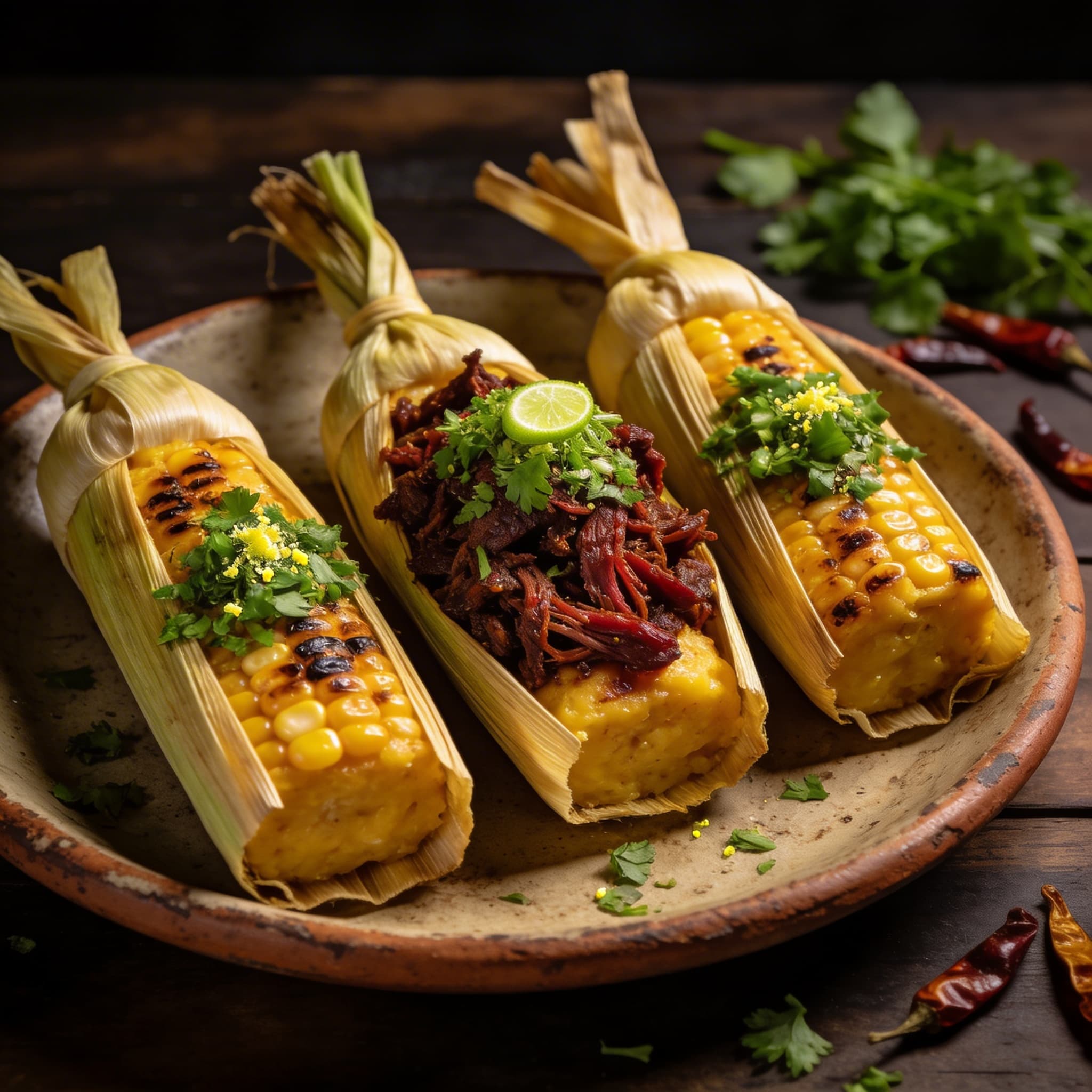 Charred Corn Tamales with Oregano-Chipotle Braised Pork and Gremolata