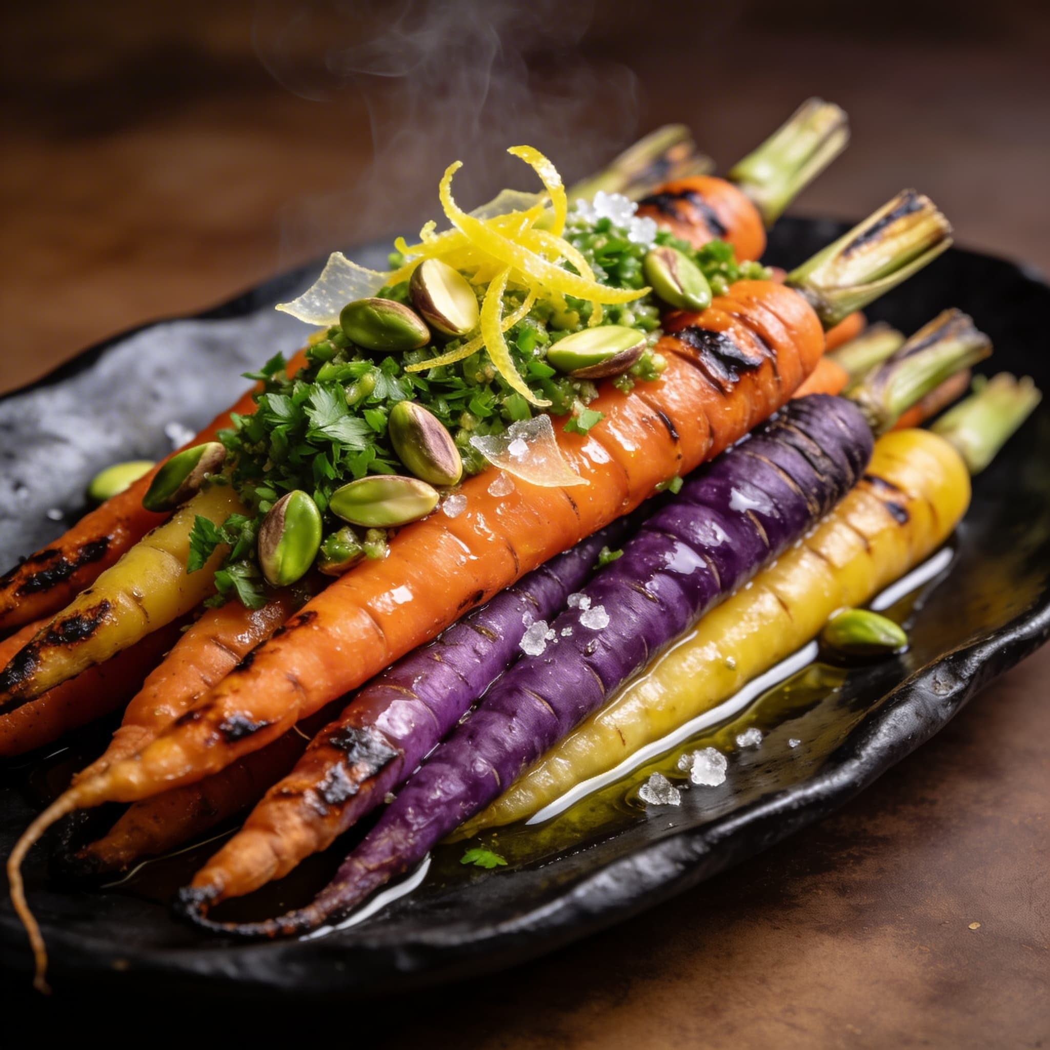 Smoked Carrots with Pistachio Gremolata