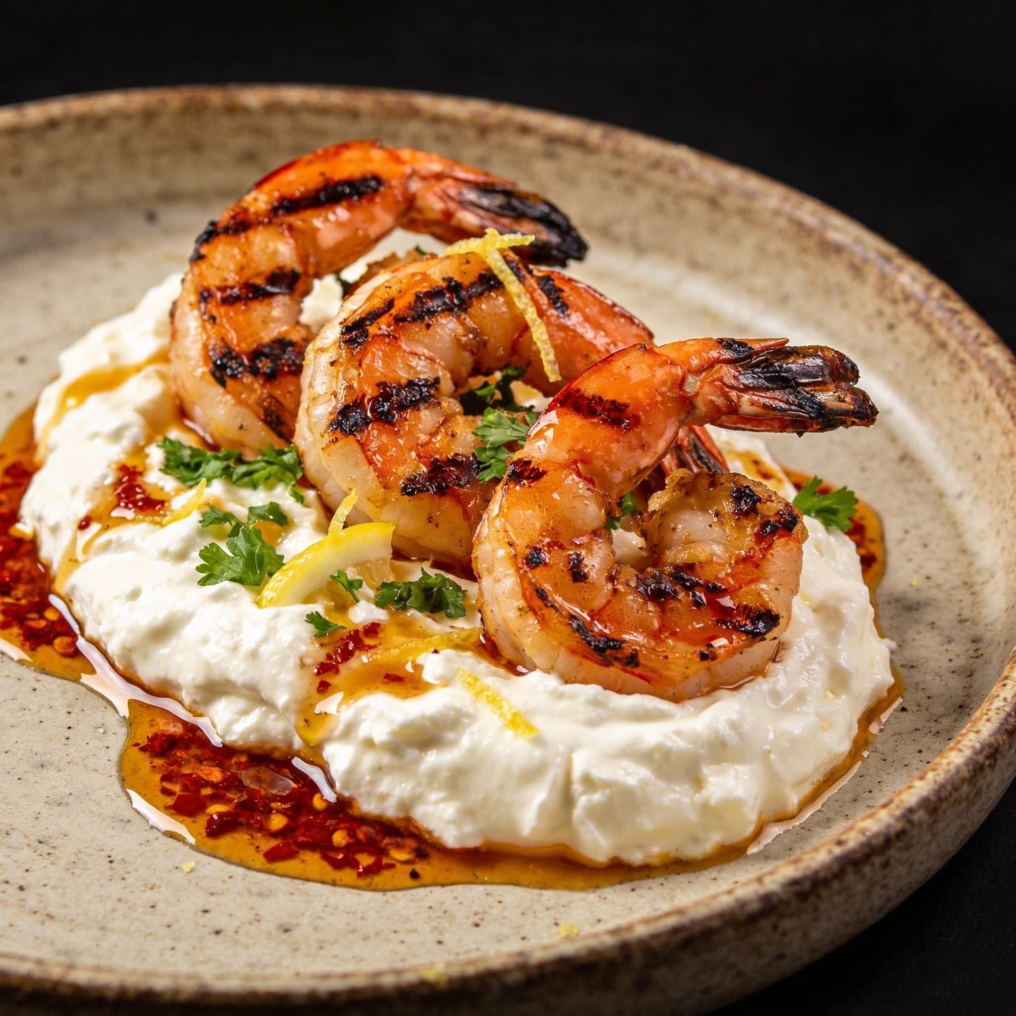 Charred Mediterranean Shrimp with Whipped Feta
