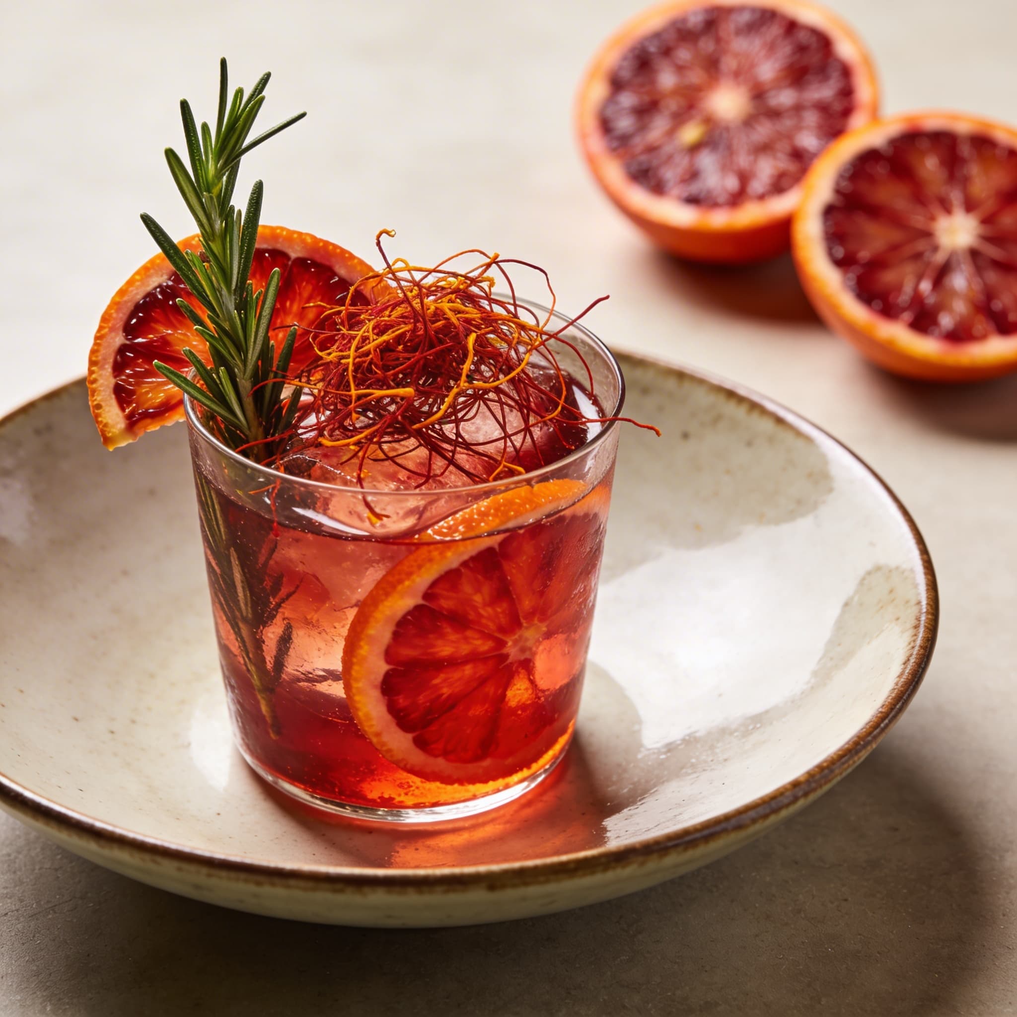 Zafferano Aureo: Saffron Blood Orange Rosemary Tonic