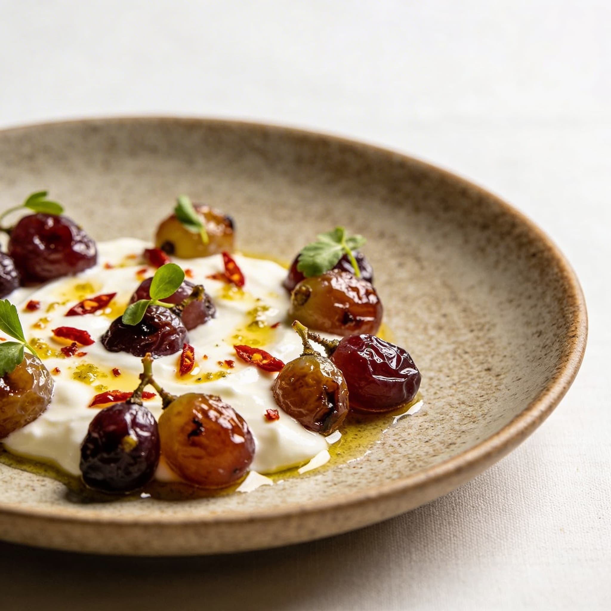 Blistered Grapes with Zesty Yogurt & Marash Chili