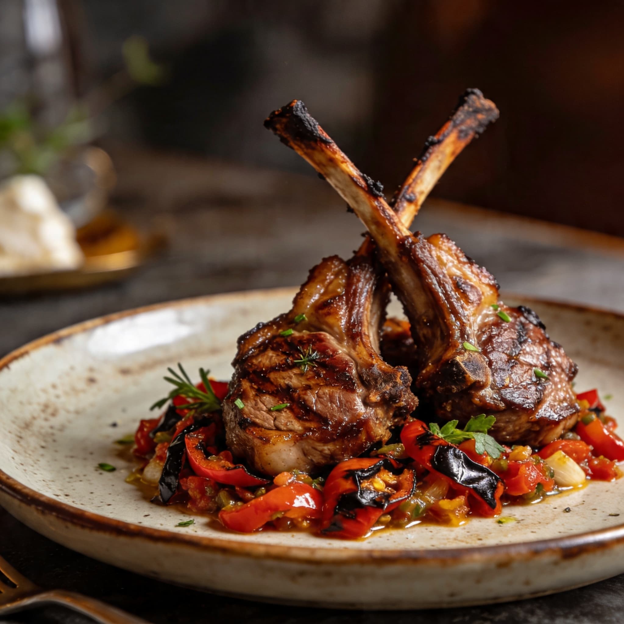 Aegean Smoke Lamb Chops with Charred Pepper Salsa