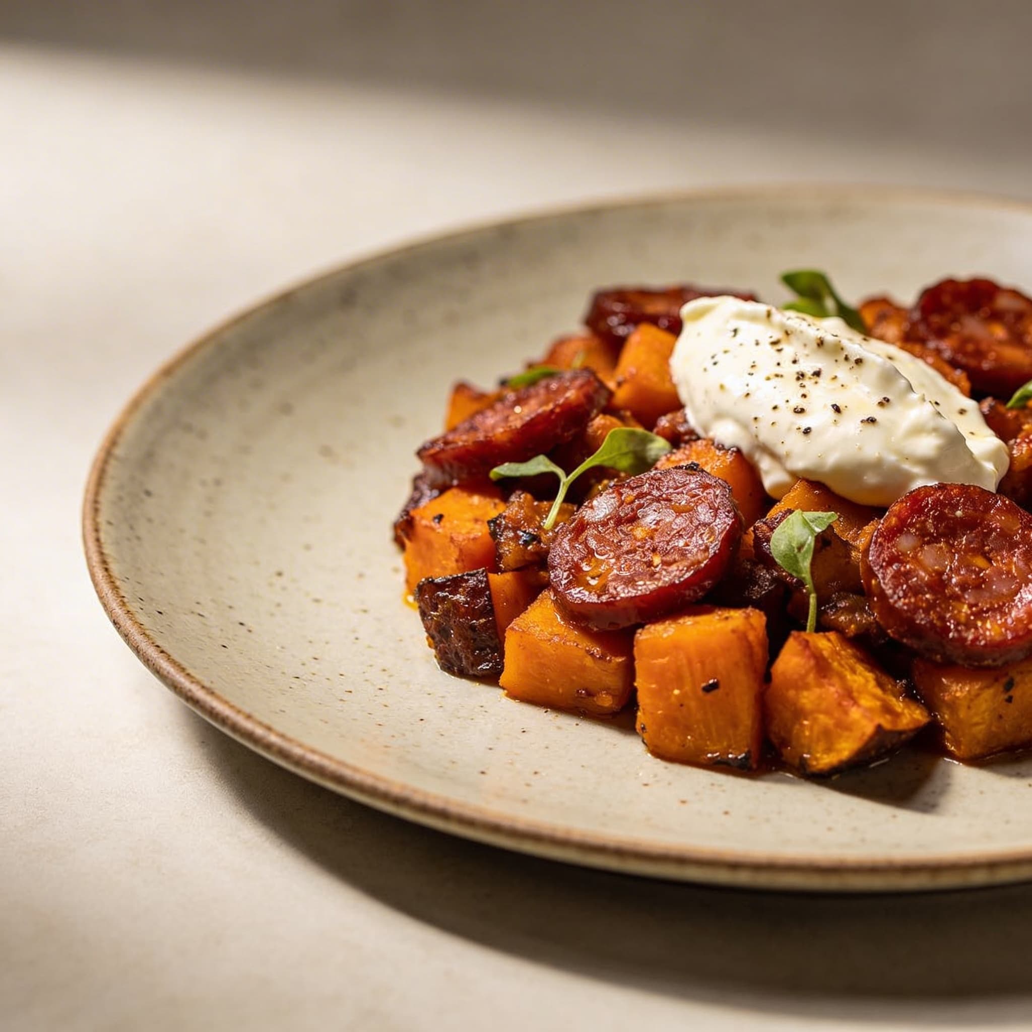 Smoky Sweet Potato and Chorizo Hash with Maras Butter