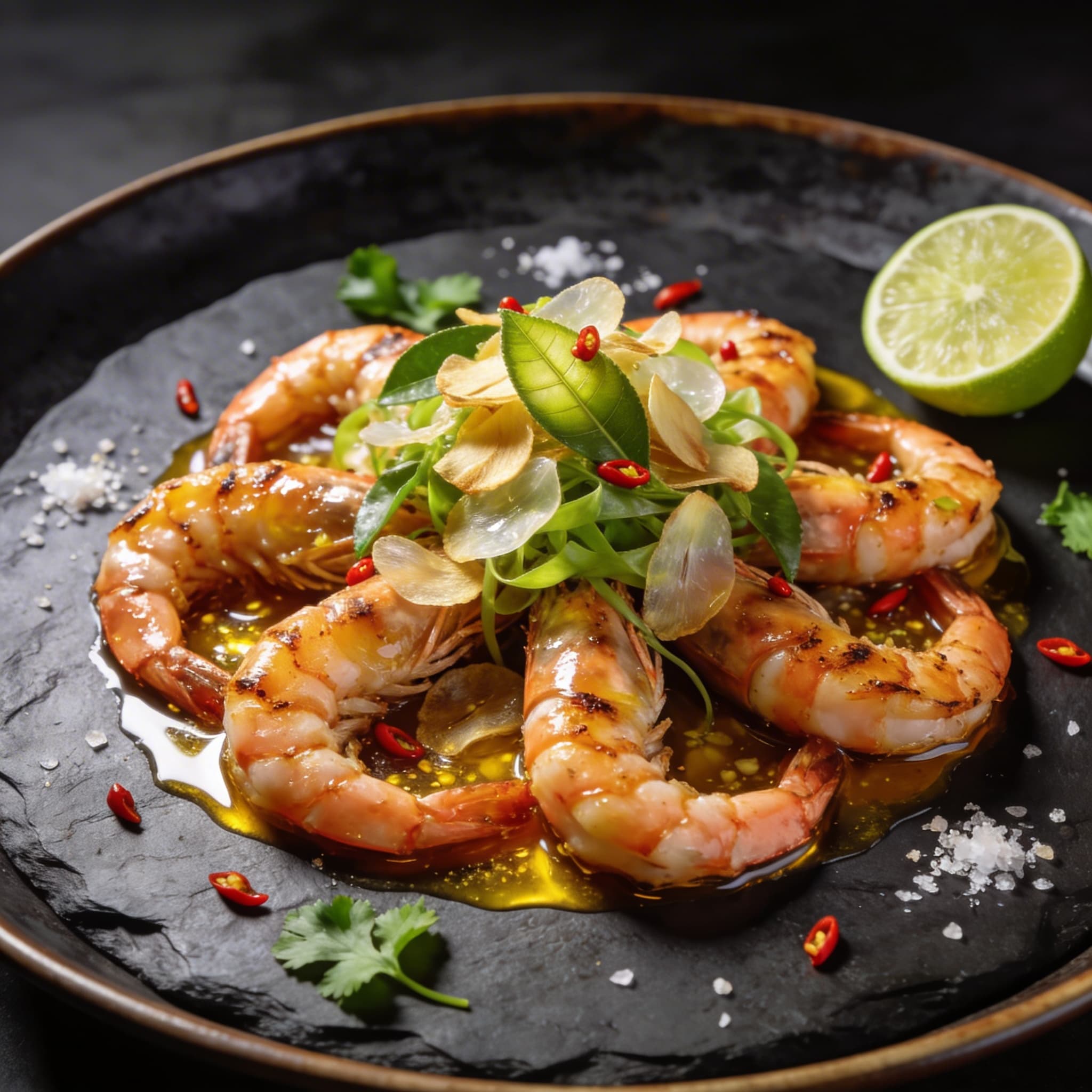 Kaffir Lime & Sizzling Chili Shrimp Crudo-Style