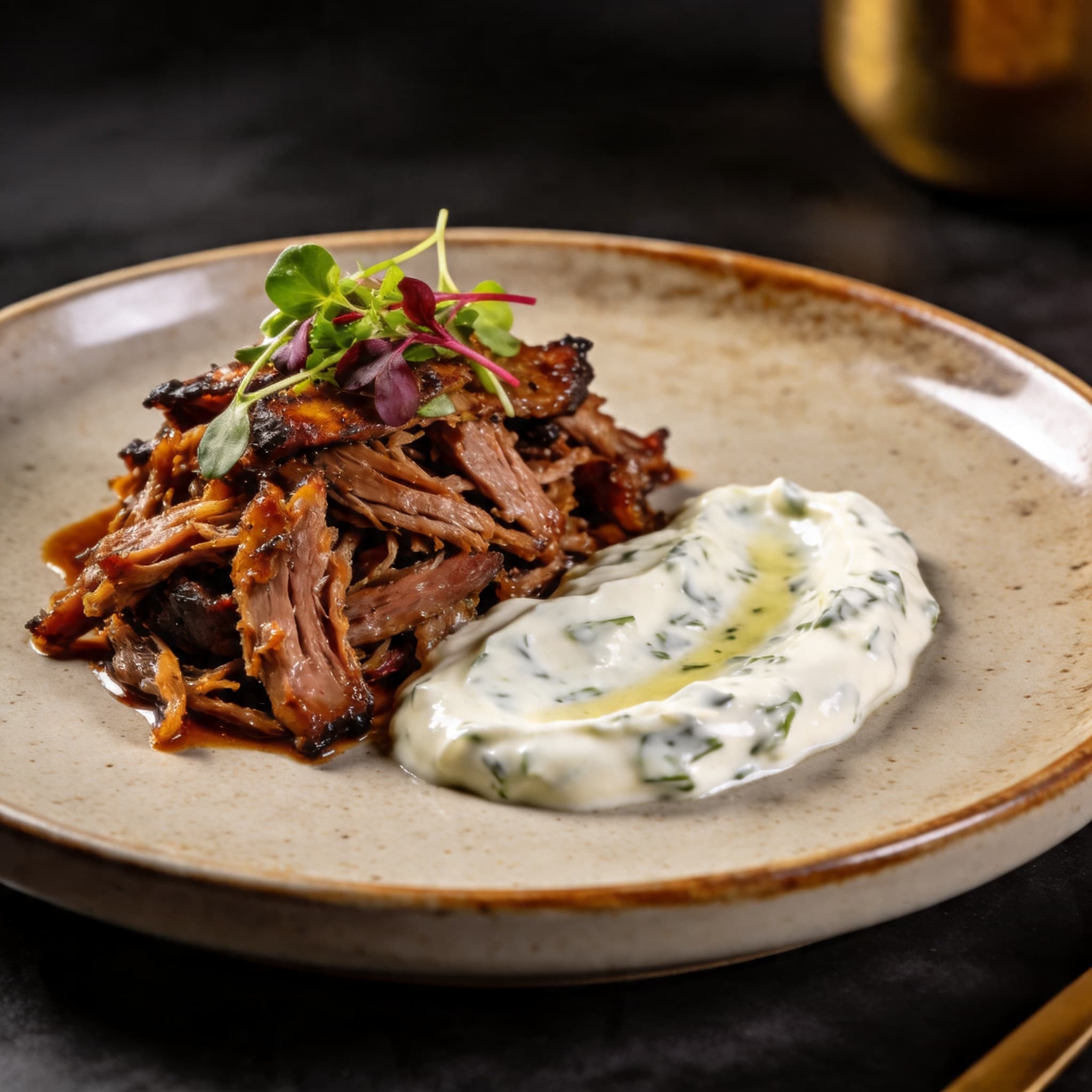 Smoked Greek Pulled Lamb with Velvet Tzatziki