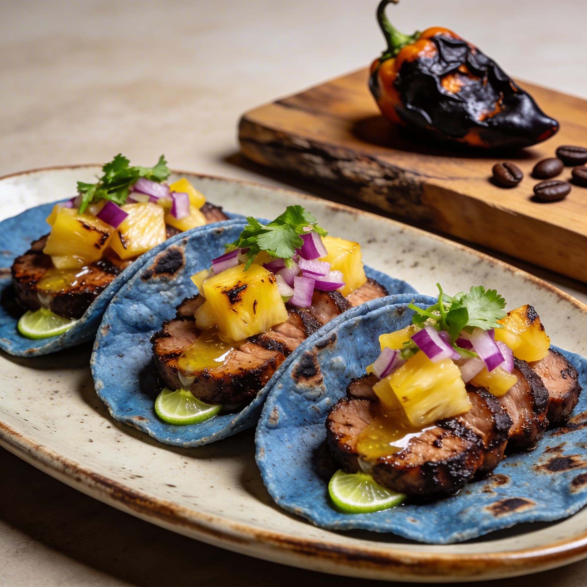 Espresso-Chipotle Grilled Pork Tacos with Charred Pineapple Salsa