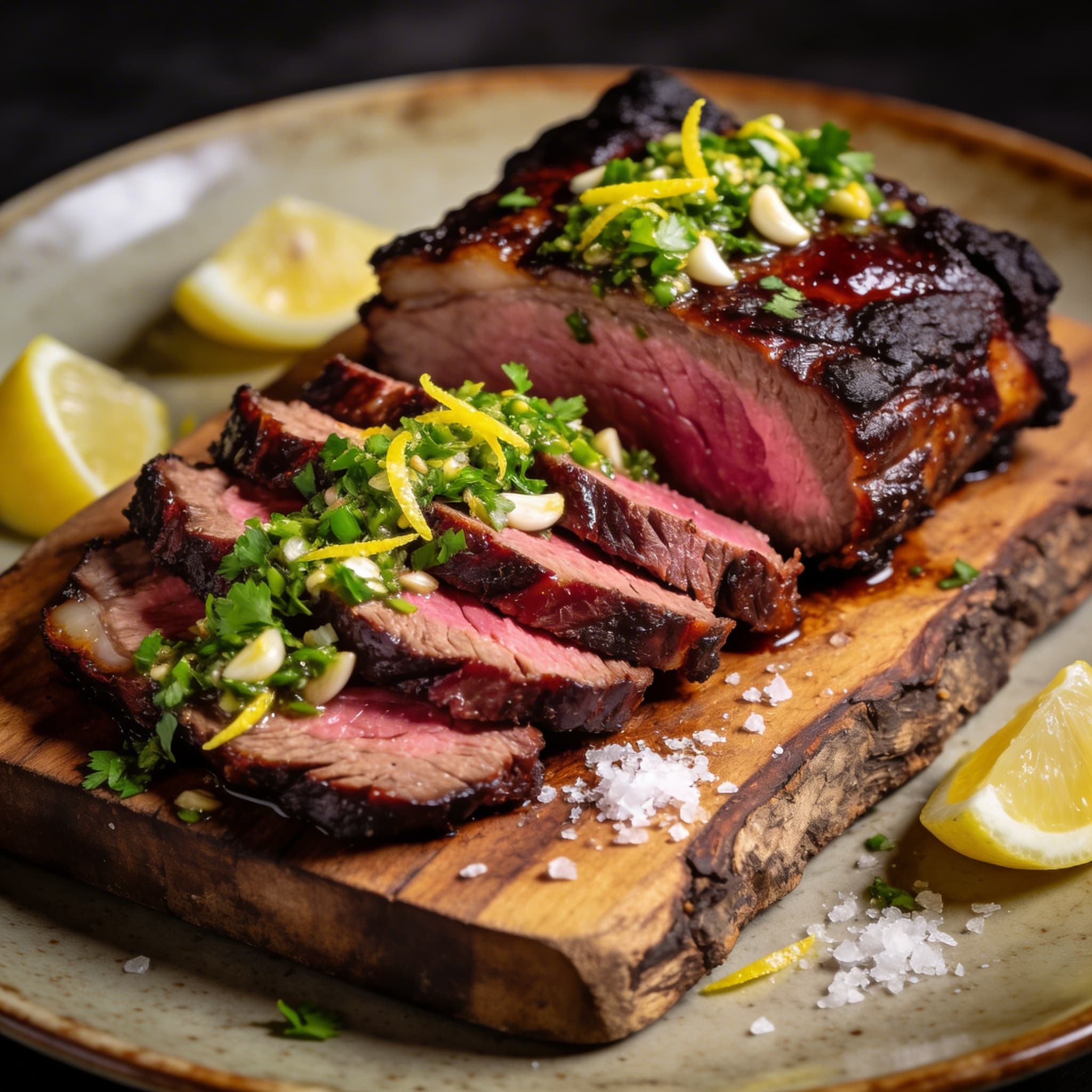 Cherry-Smoked Brisket with Mediterranean Gremolata