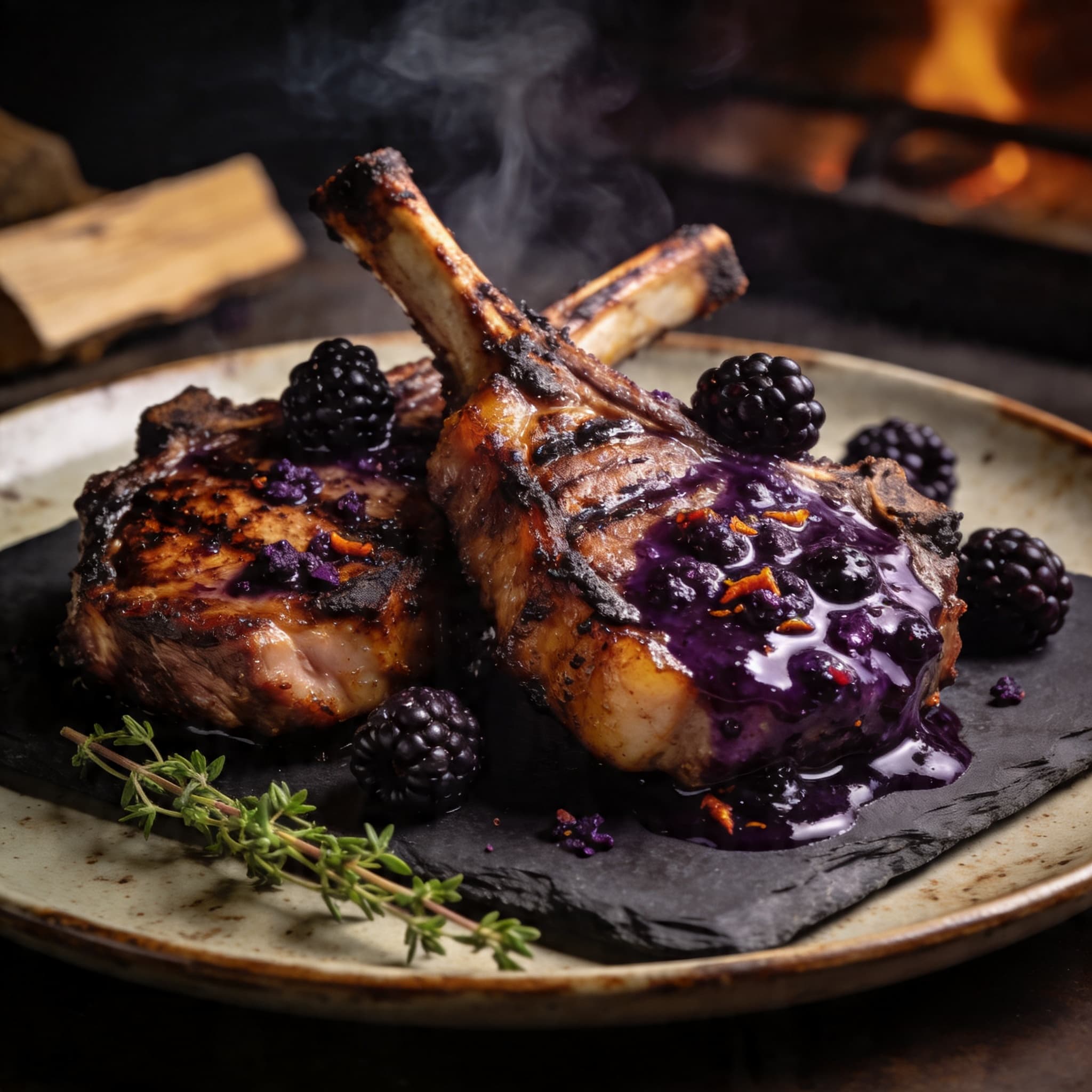 Hickory Smoked Pork Chops with Blackberry-Habanero Glaze