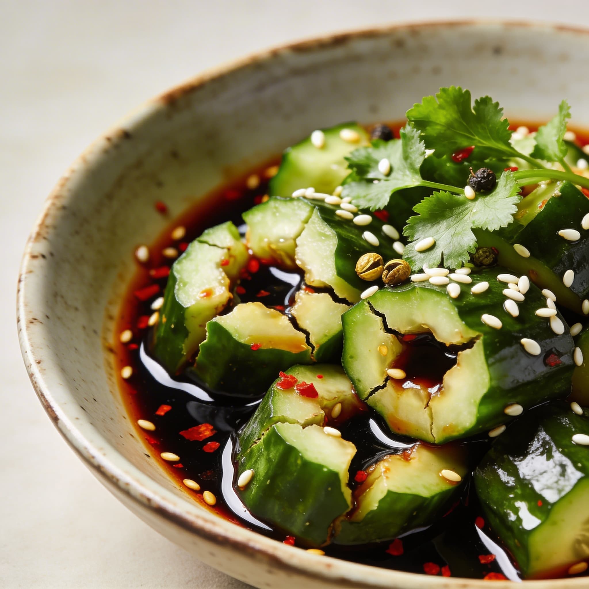 Smashed Cucumber Salad with Sichuan Peppercorn & Black Vinegar Essence