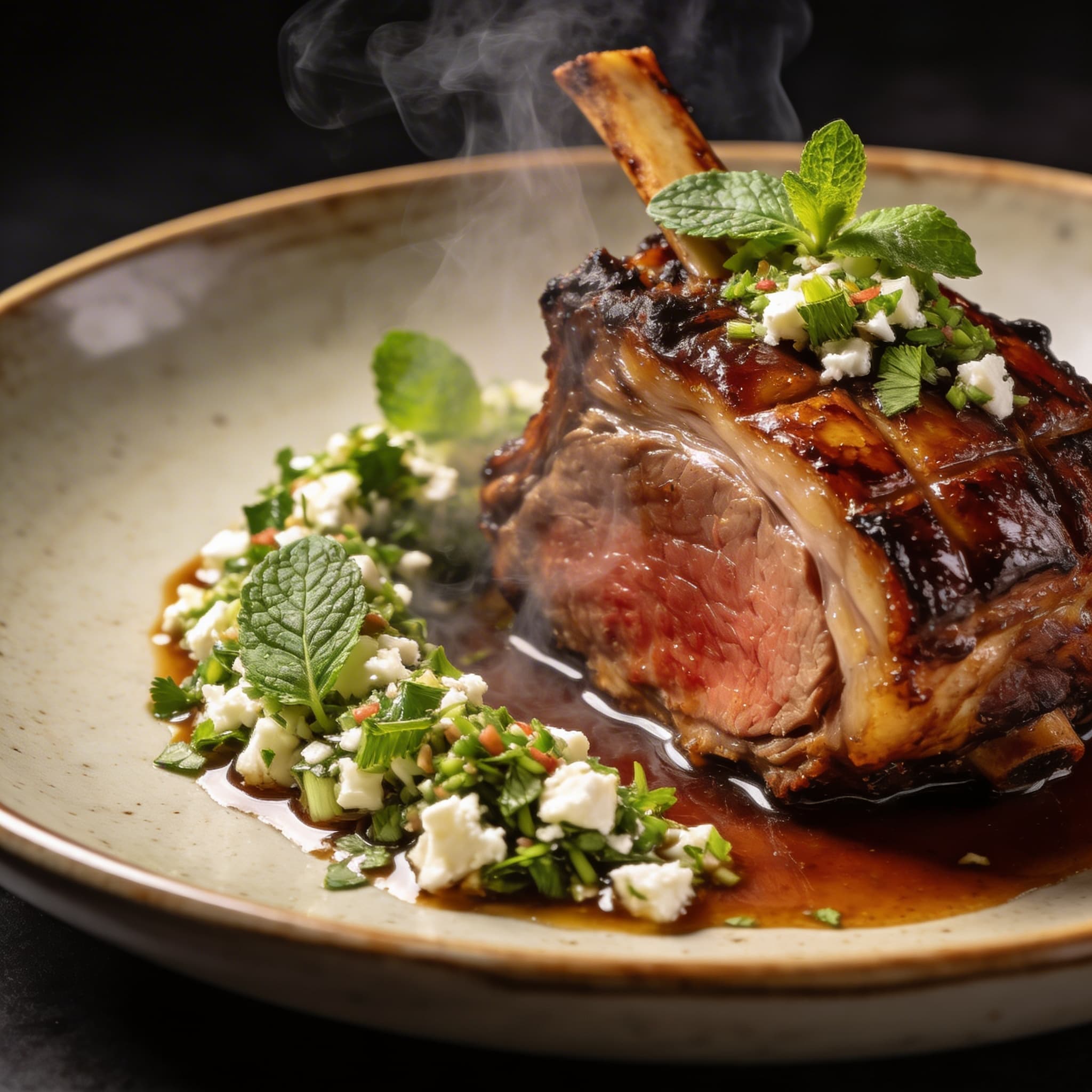 Smoked Mediterranean Lamb Shoulder with Mint-Feta Gremolata