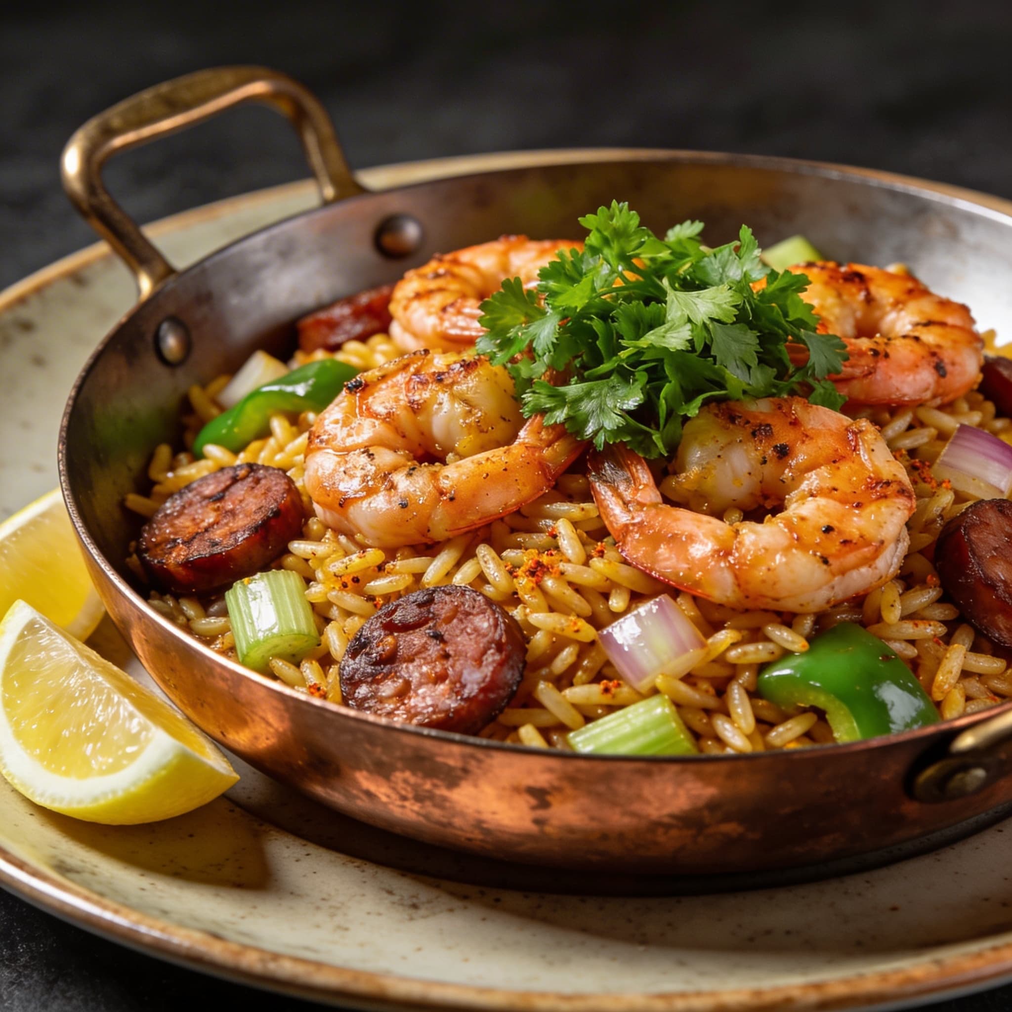 Cajun-Mediterranean Shrimp & Orzo Skillet